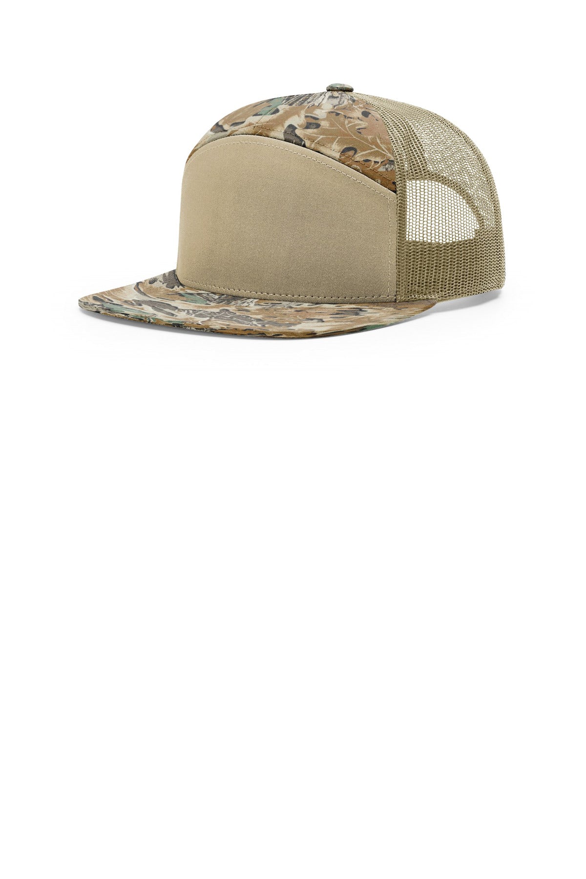 Custom logo Richardson Printed 7-Panel Trucker 168P in Realtree Advantage/ Khaki