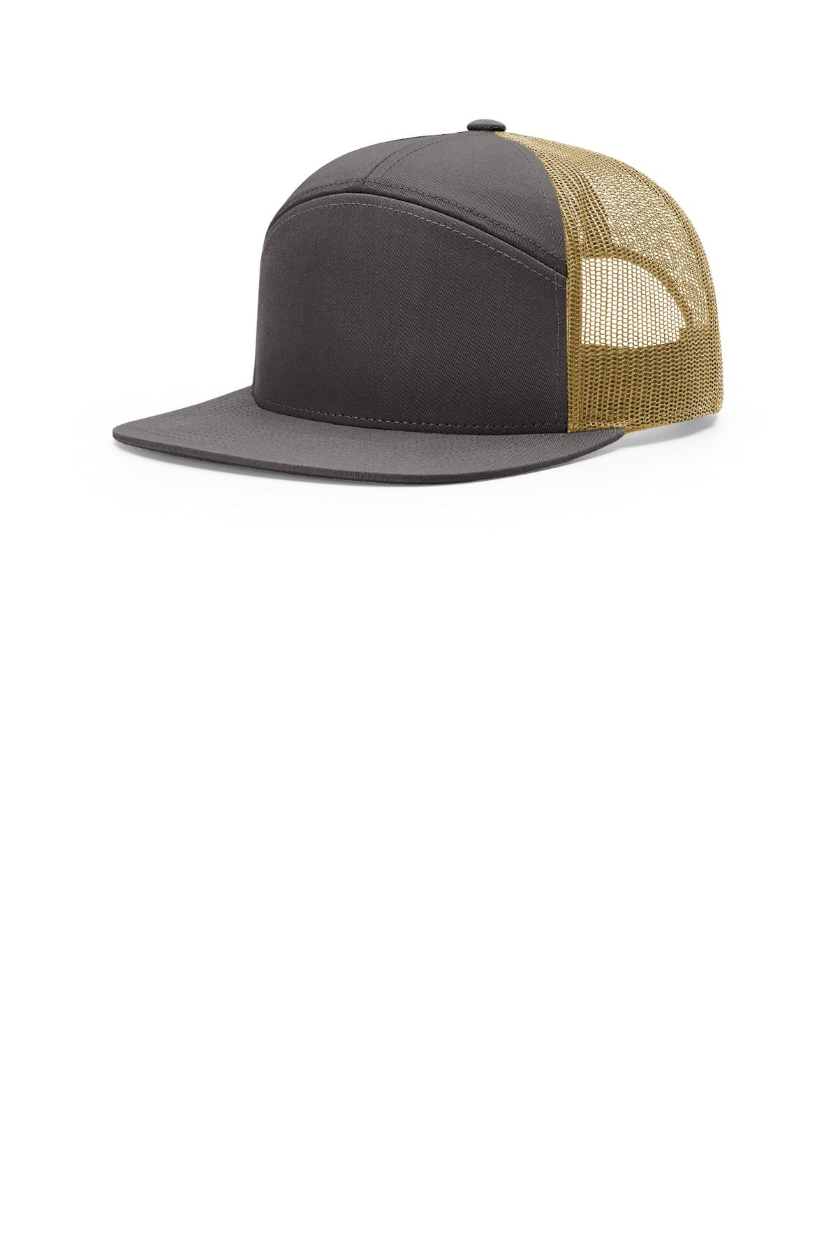 Custom logo Richardson 7-Panel Trucker 168 in Charcoal/ Old Gold
