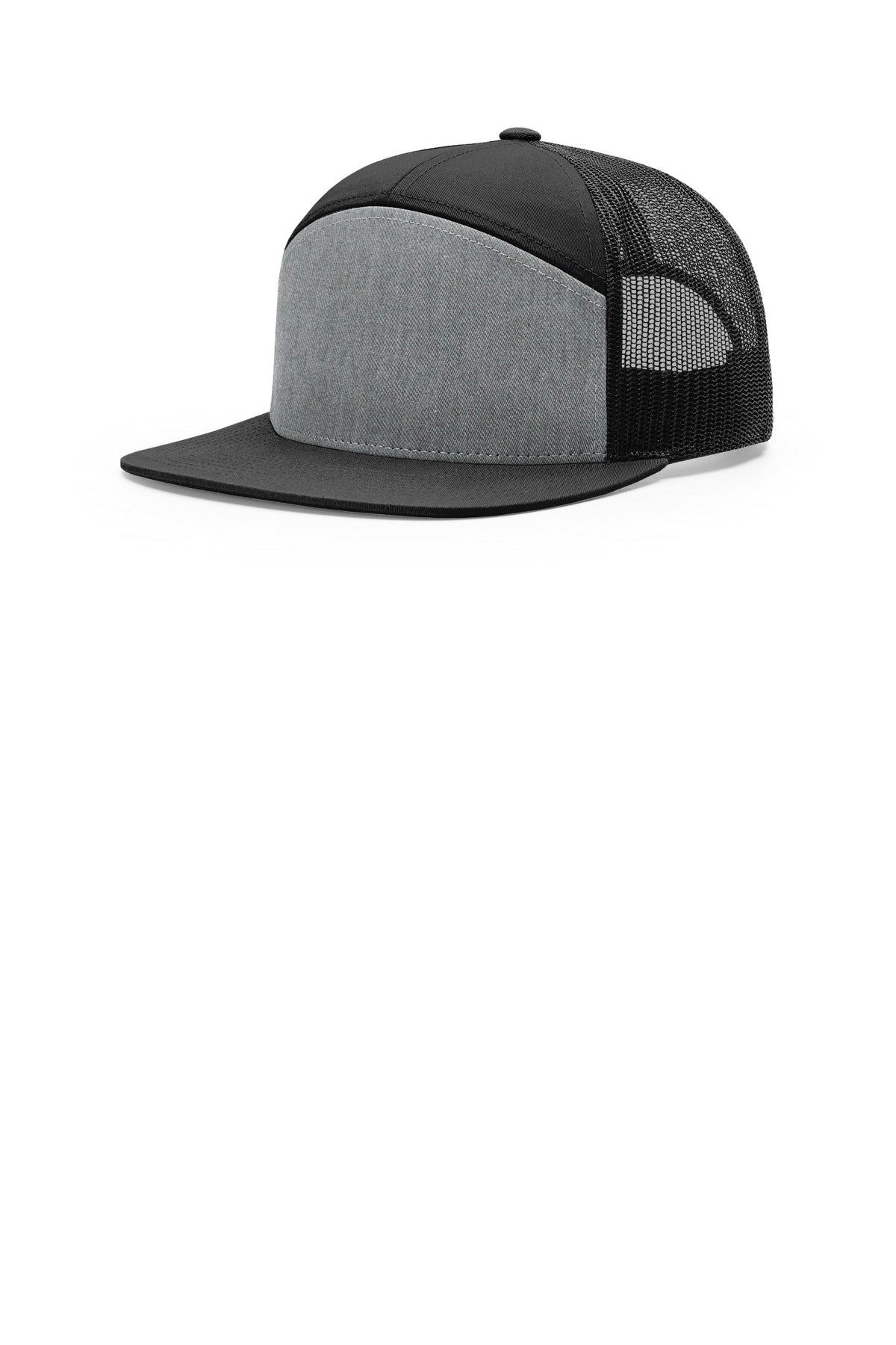 Custom logo Richardson 7-Panel Trucker 168 in Heather Grey/ Black/ Black