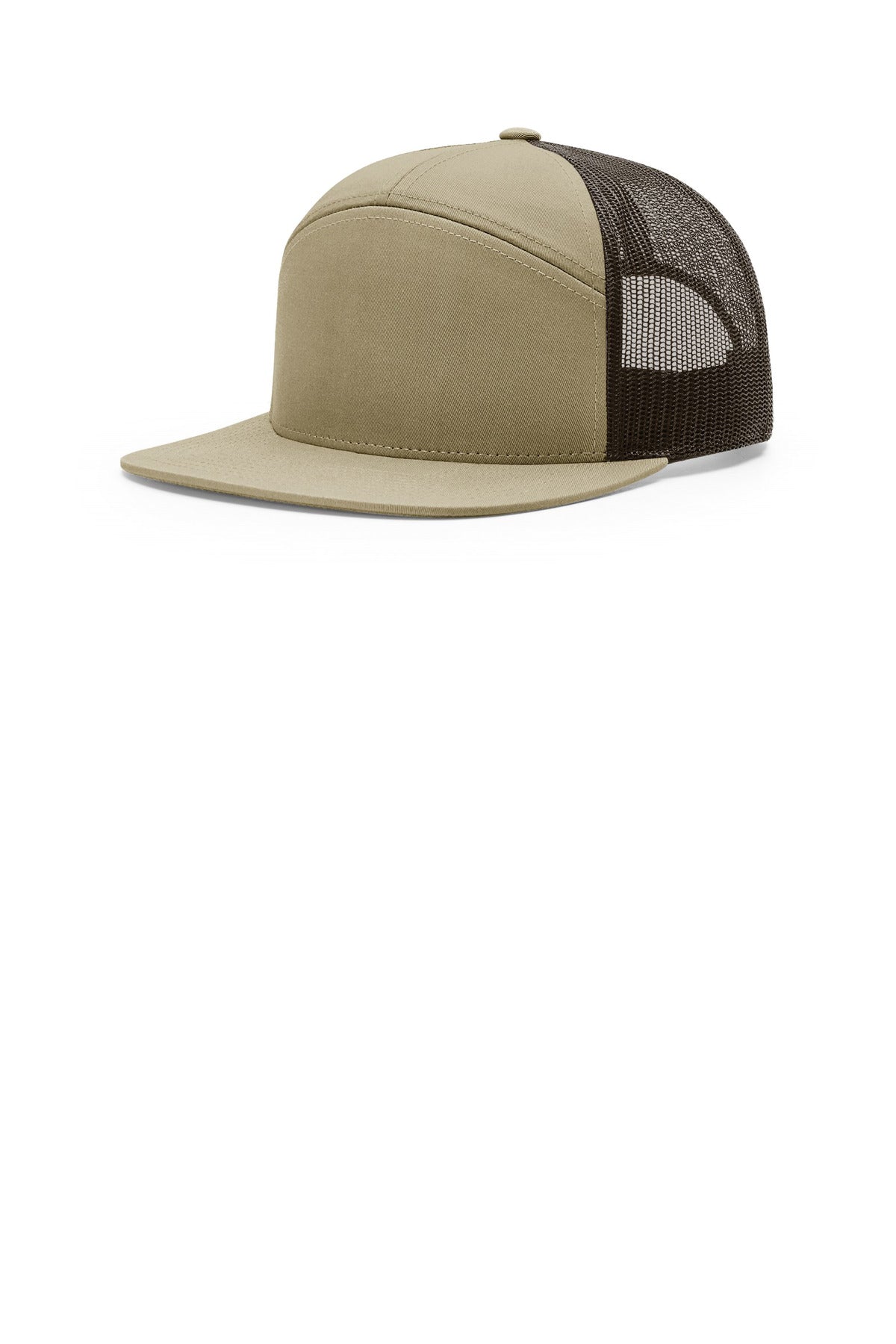 Custom logo Richardson 7-Panel Trucker 168 in Pale Khaki/ Brown