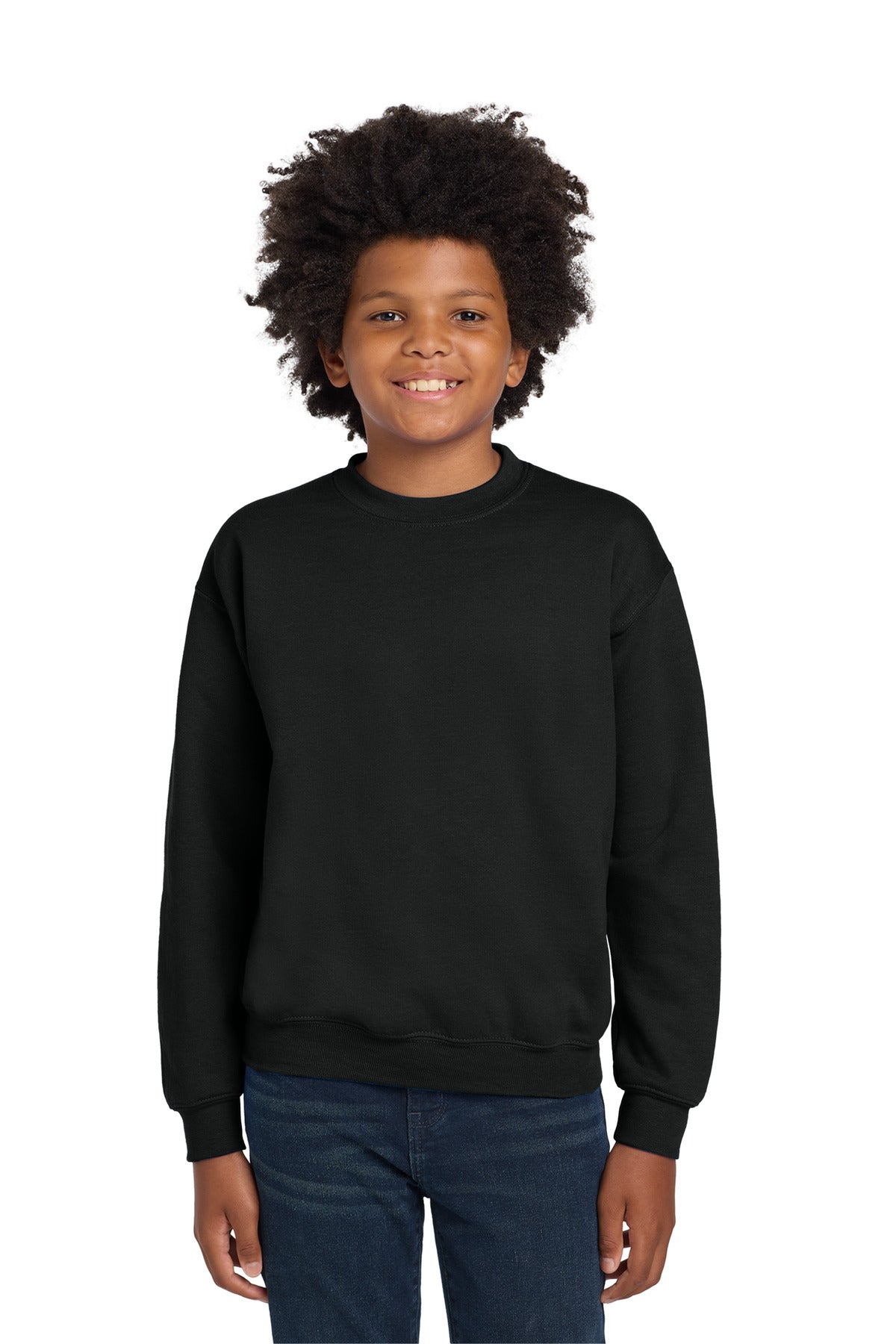 Custom logo Gildan® Youth Heavy Blend™ Crewneck Sweatshirt.  18000B in Black