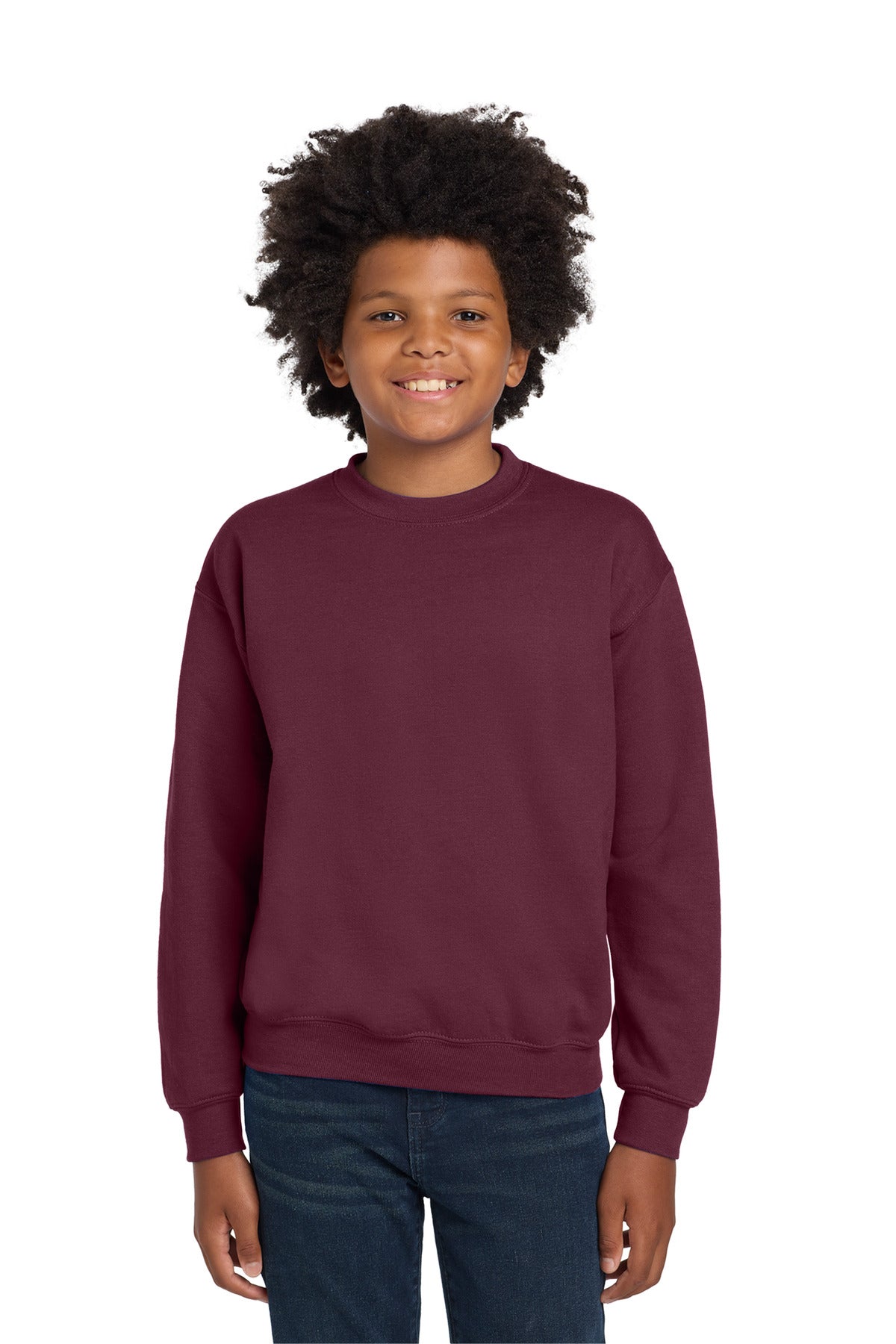 Custom logo Gildan® Youth Heavy Blend™ Crewneck Sweatshirt.  18000B in Maroon