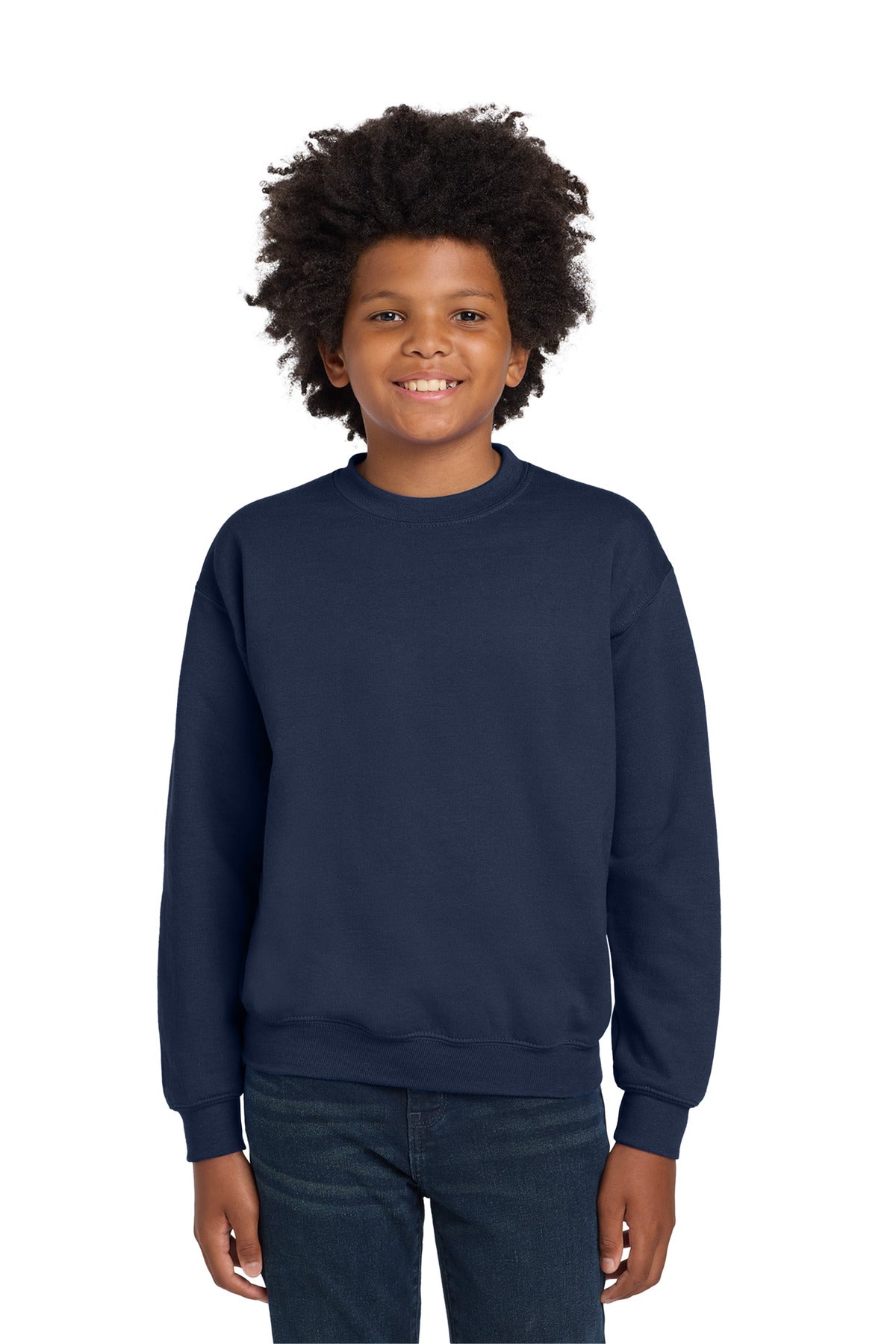 Custom logo Gildan® Youth Heavy Blend™ Crewneck Sweatshirt.  18000B in Navy