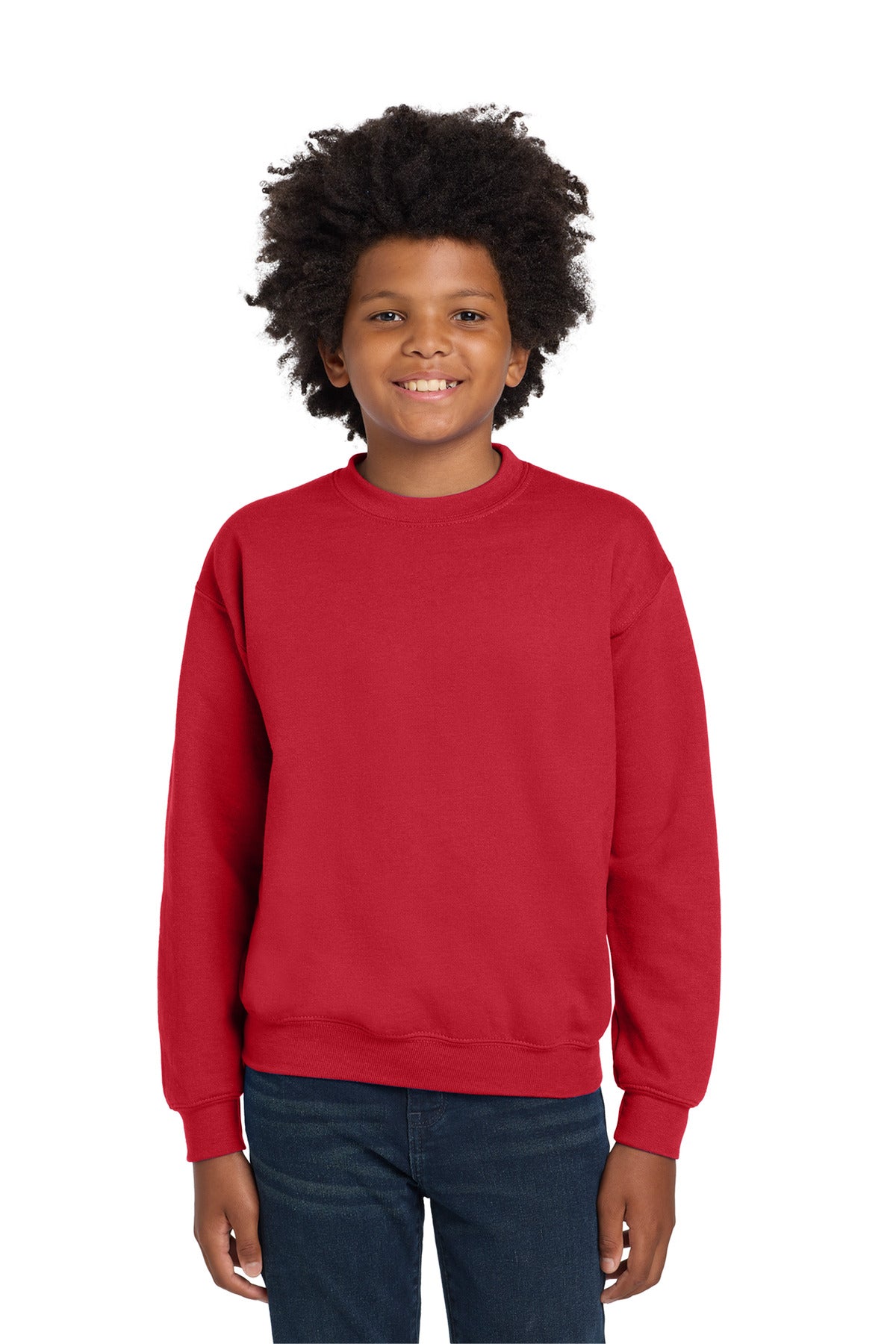 Custom logo Gildan® Youth Heavy Blend™ Crewneck Sweatshirt.  18000B in Red