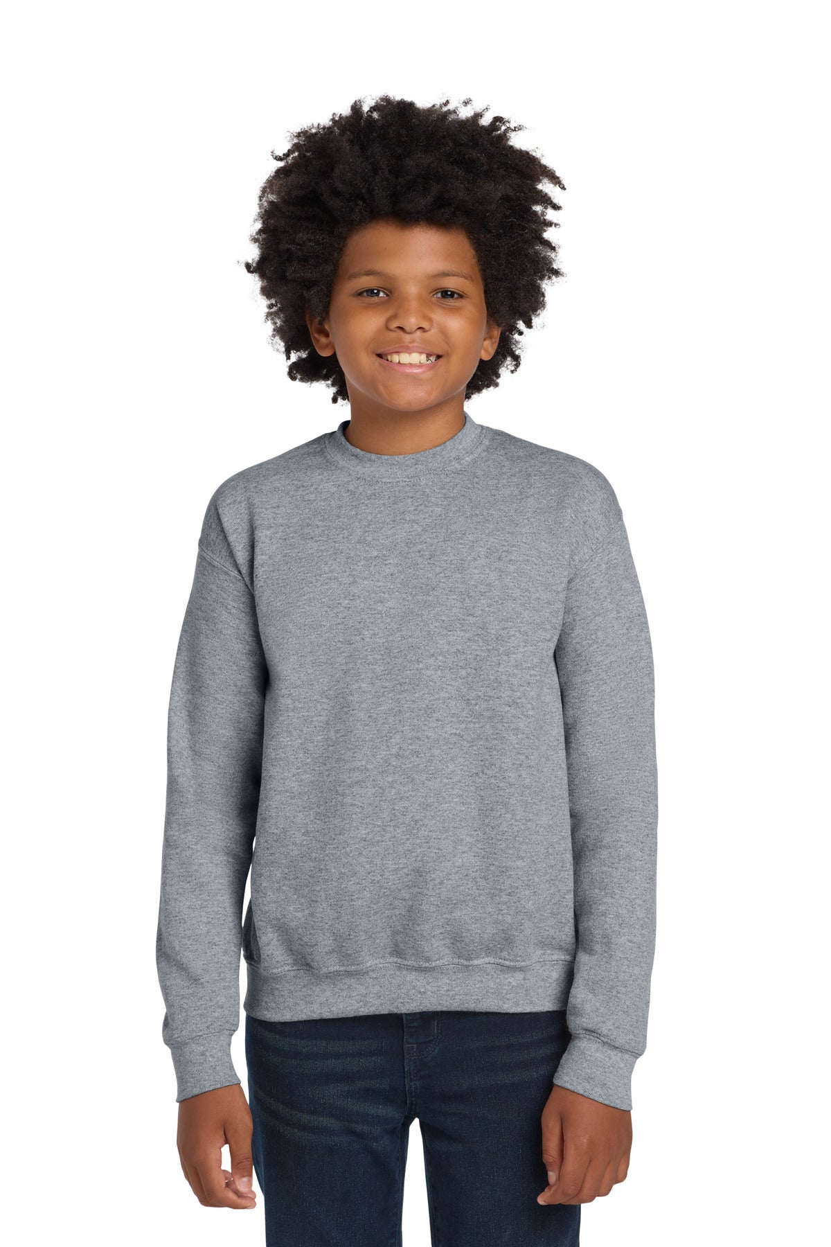 Custom logo Gildan® Youth Heavy Blend™ Crewneck Sweatshirt.  18000B in Sport Grey