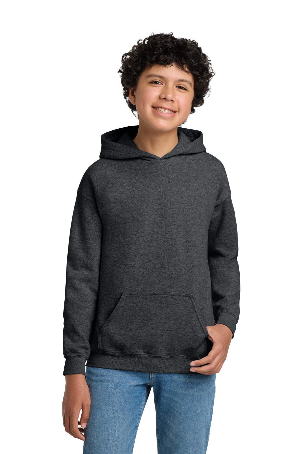 Custom logo Gildan® - Youth Heavy Blend™ Hooded Sweatshirt. 18500B in Fan Charcoal Heather