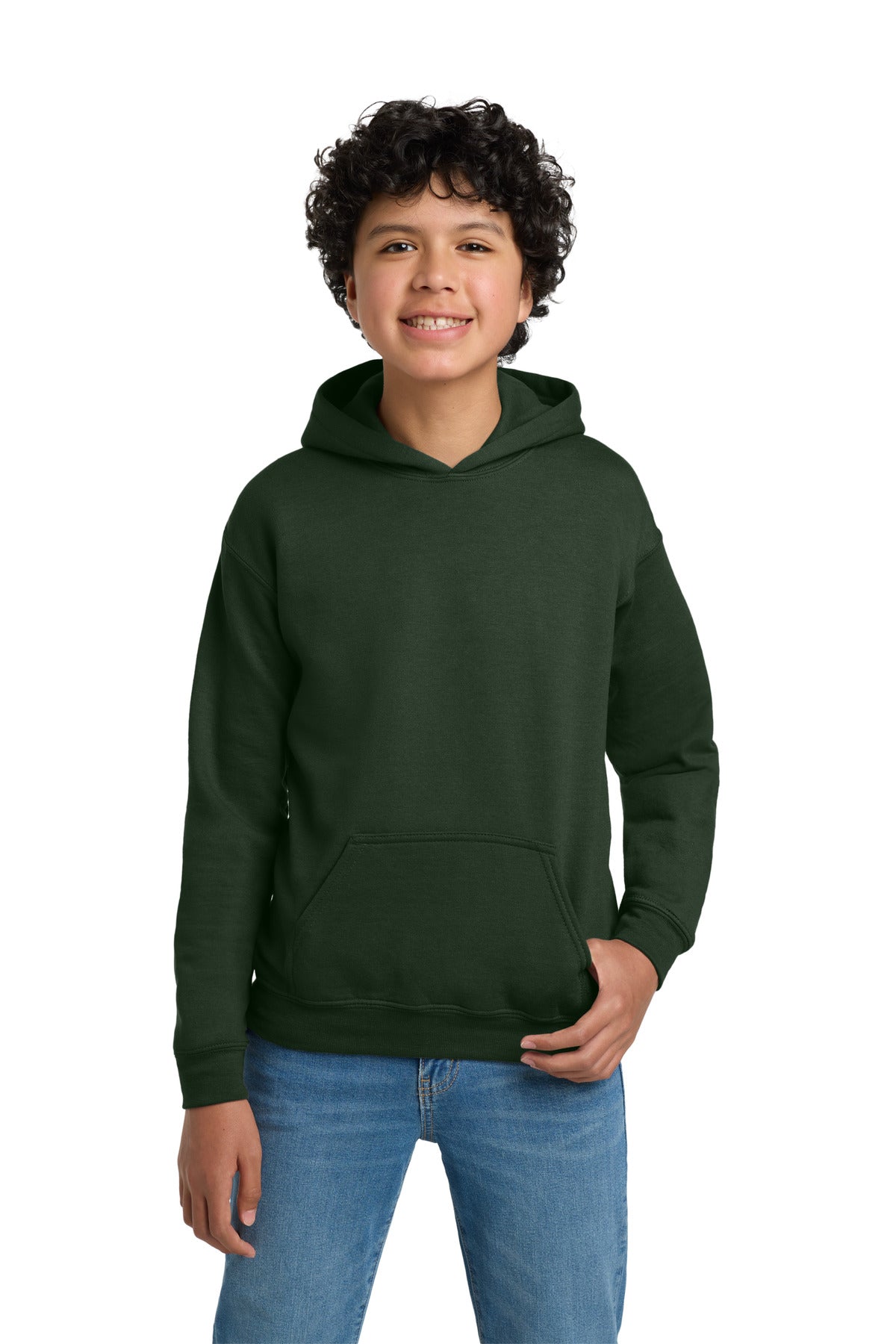 Custom logo Gildan® - Youth Heavy Blend™ Hooded Sweatshirt. 18500B in Forest Green