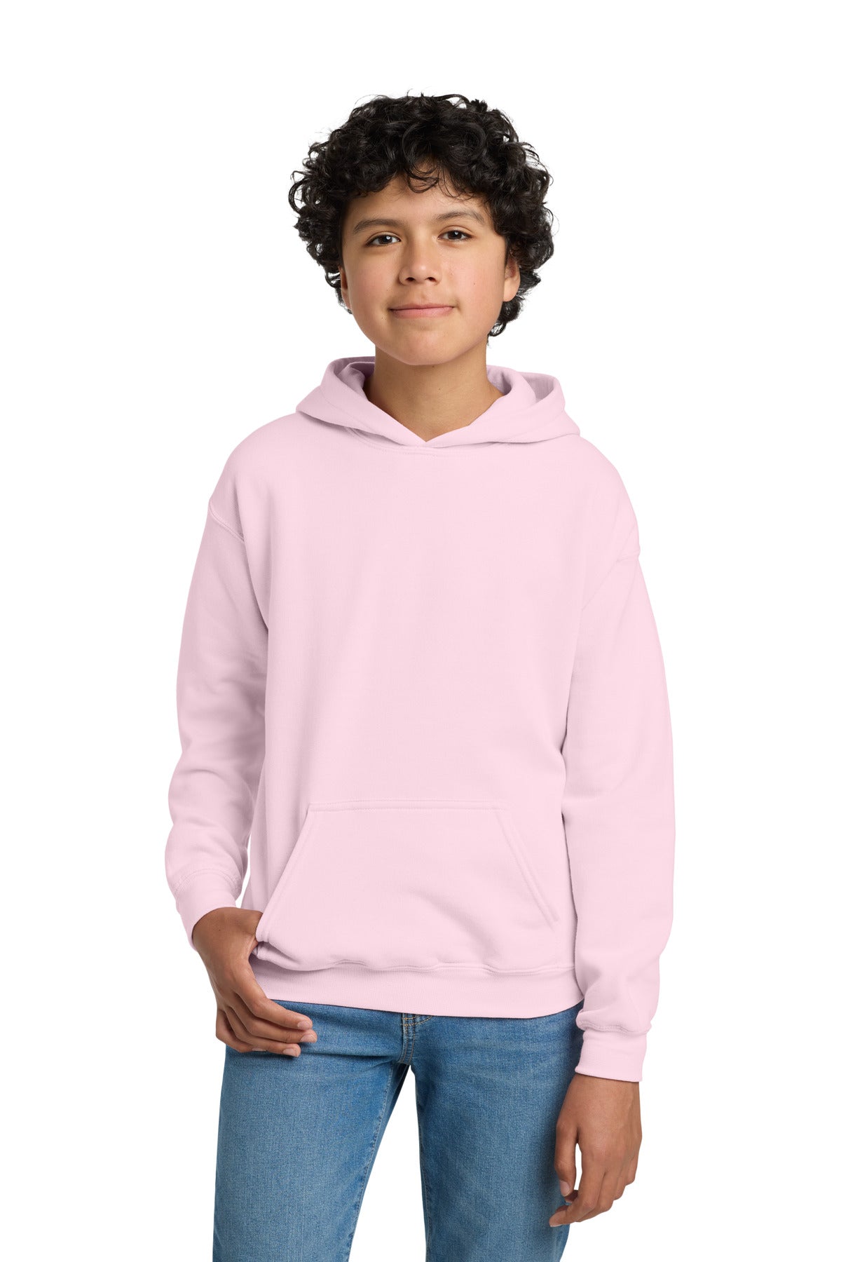 Custom logo Gildan® - Youth Heavy Blend™ Hooded Sweatshirt. 18500B in Light Pink