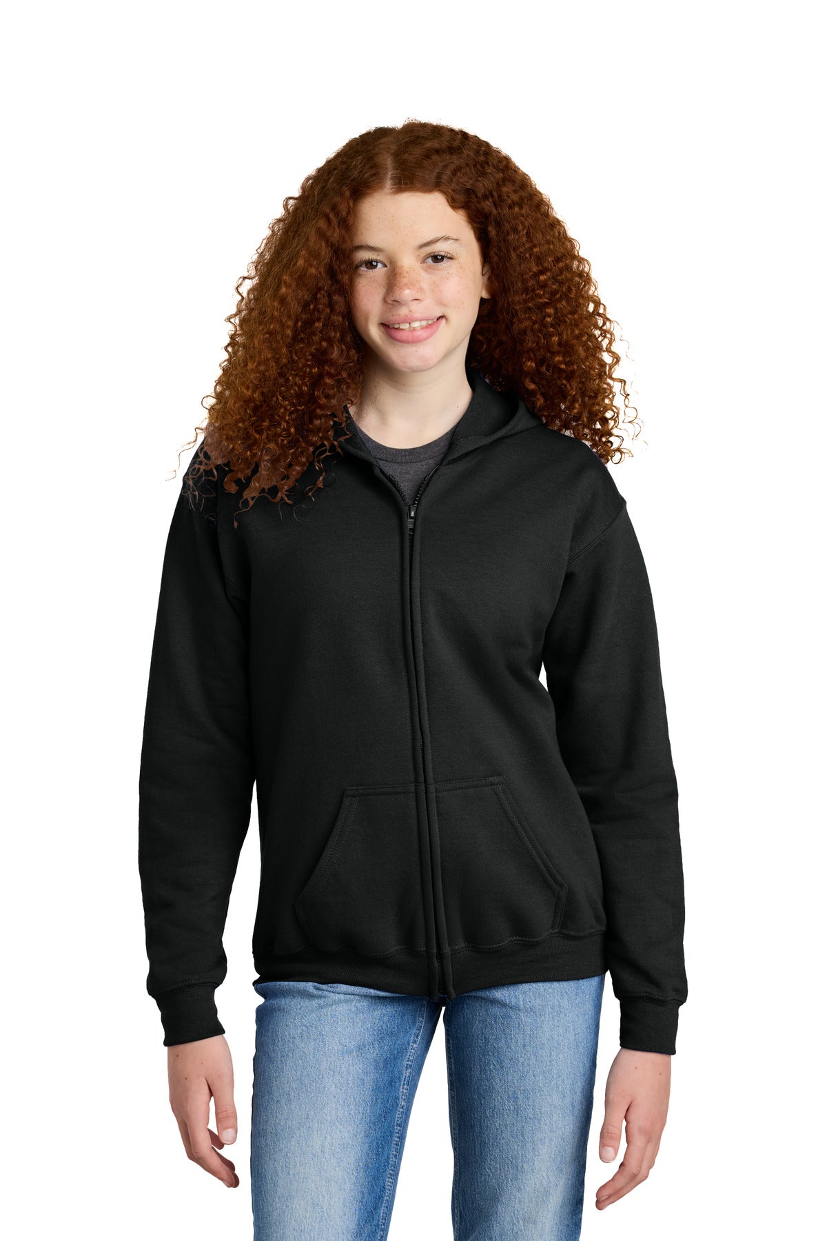 Custom logo Gildan® Youth Heavy Blend™ Full-Zip Hooded Sweatshirt. 18600B in Black