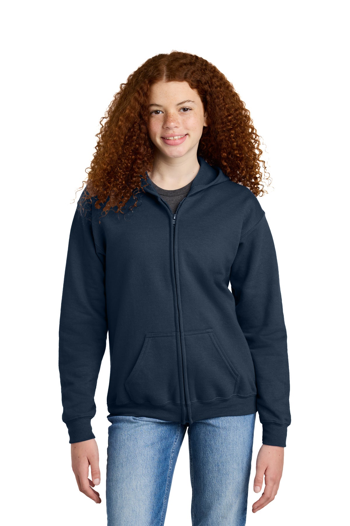 Custom logo Gildan® Youth Heavy Blend™ Full-Zip Hooded Sweatshirt. 18600B in Navy