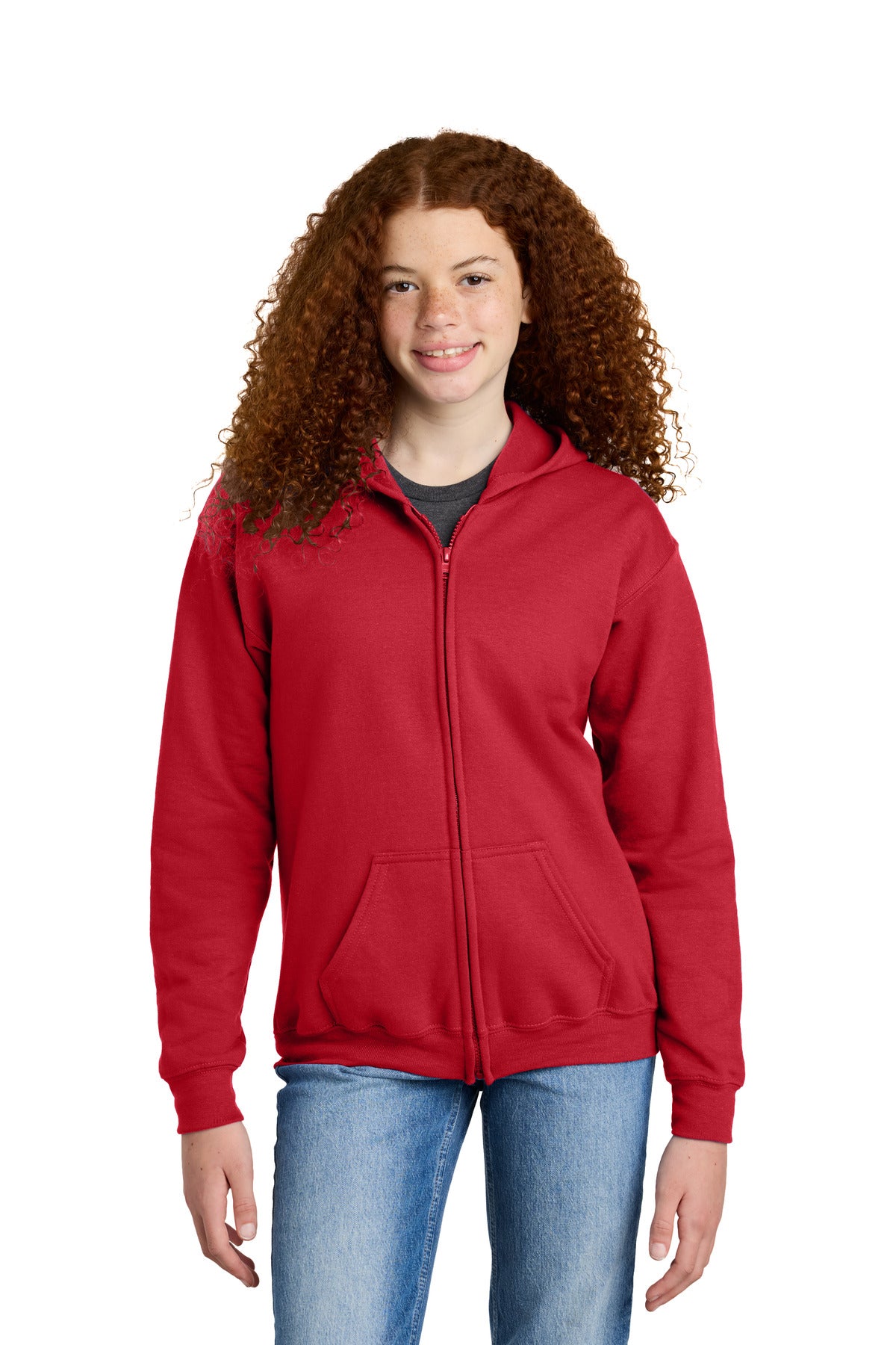 Custom logo Gildan® Youth Heavy Blend™ Full-Zip Hooded Sweatshirt. 18600B in Red