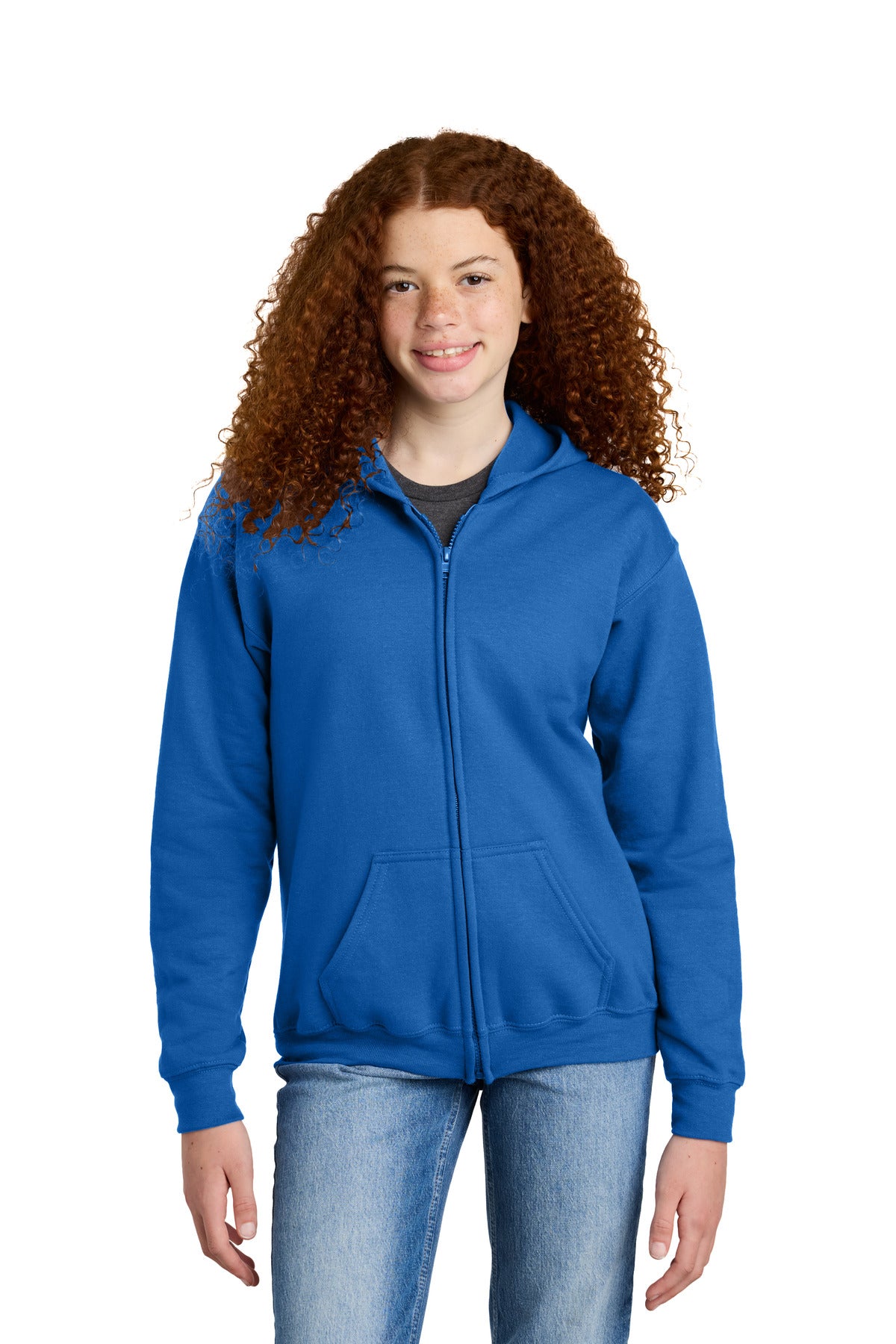 Custom logo Gildan® Youth Heavy Blend™ Full-Zip Hooded Sweatshirt. 18600B in Royal