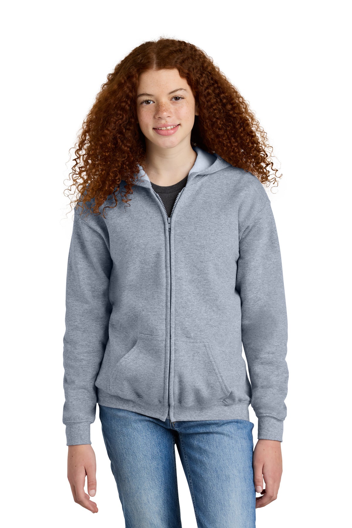 Custom logo Gildan® Youth Heavy Blend™ Full-Zip Hooded Sweatshirt. 18600B in Sport Grey