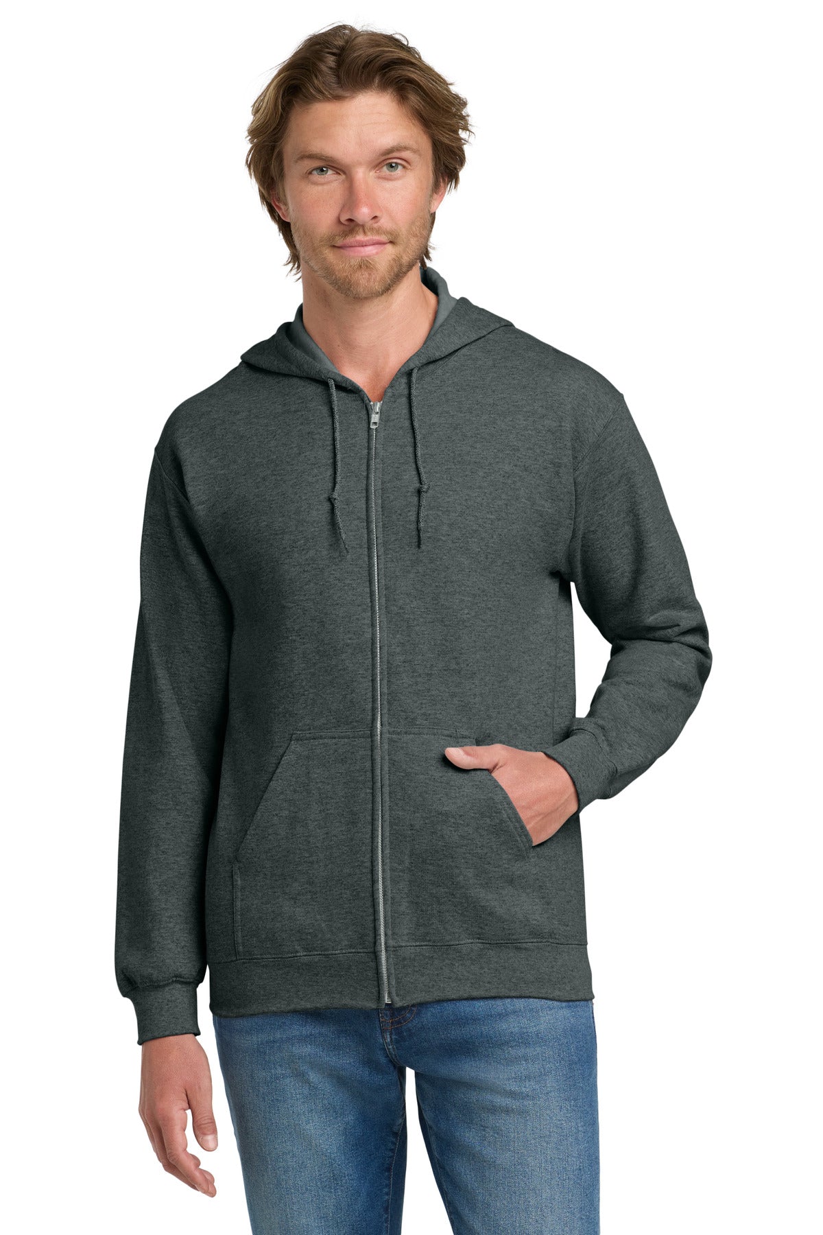 Custom logo Gildan® - Heavy Blend™ Full-Zip Hooded Sweatshirt. 18600 in Dark Heather Grey