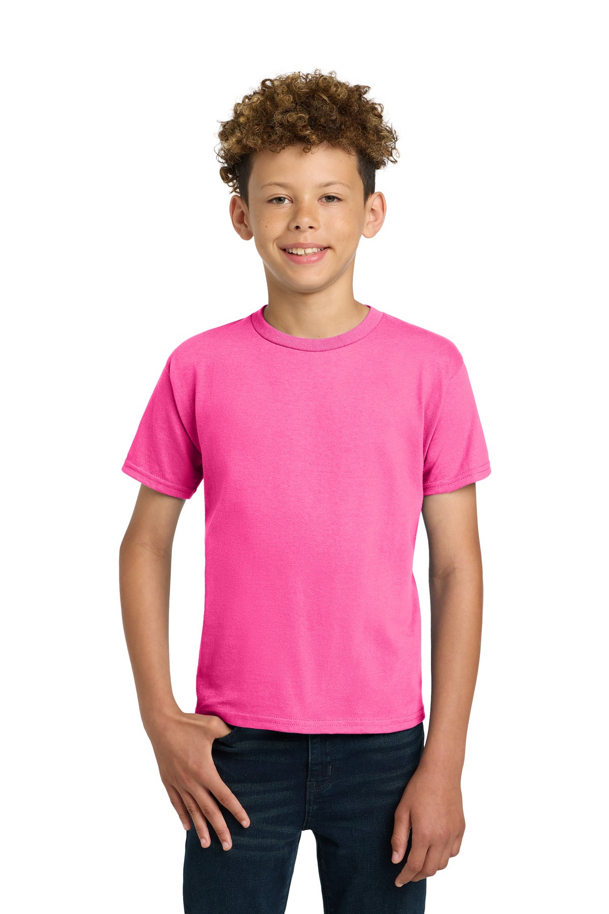 Custom logo Gildan® - Youth Ultra Cotton®100% US Cotton T-Shirt. 2000B in Safety Pink