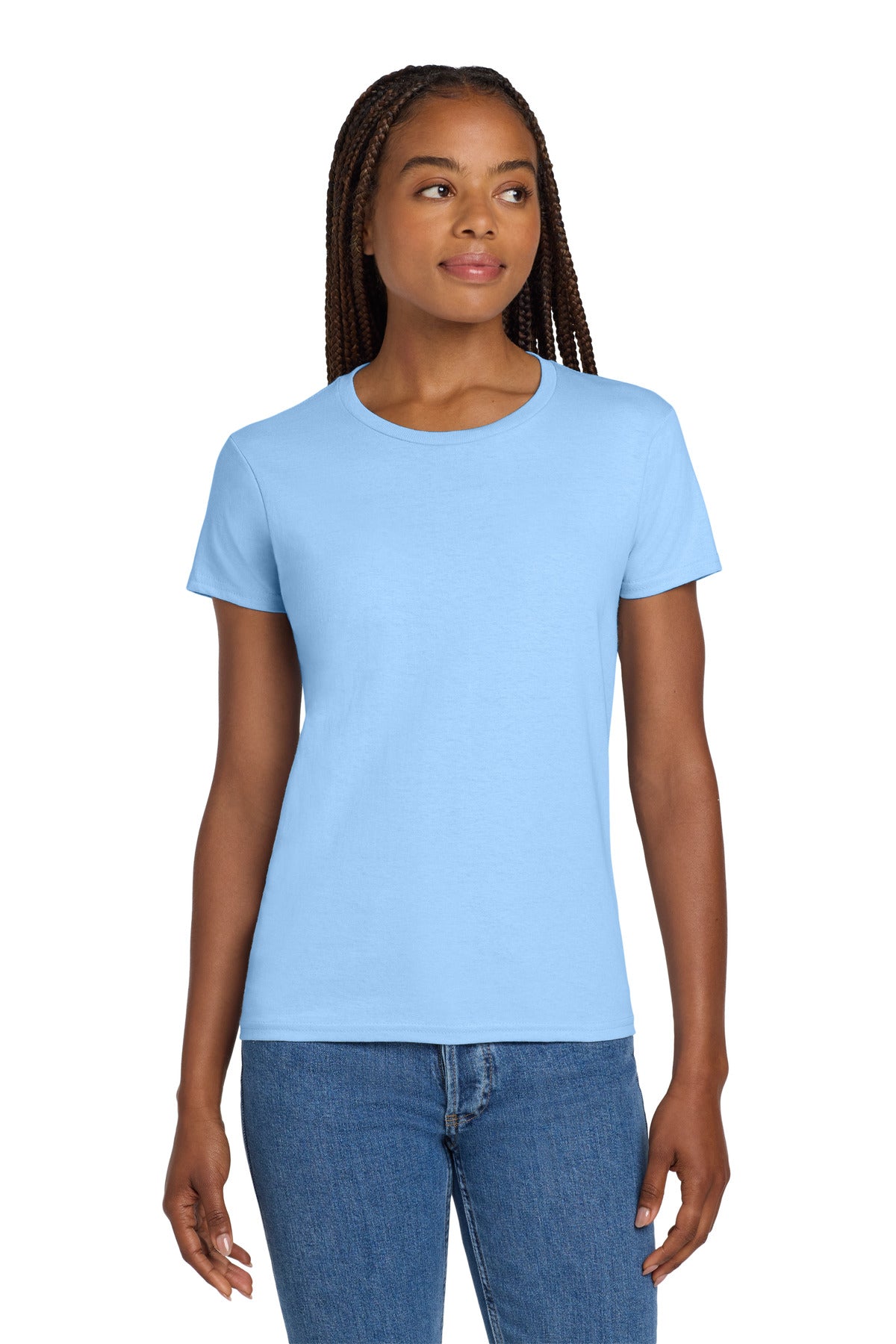 Custom logo Gildan® Women's Ultra Cotton® 100% US Cotton T-Shirt. 2000L in Light Blue