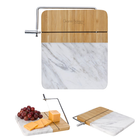Custom logo Marble and Bamboo Cheese Cutting Board With Slicer
