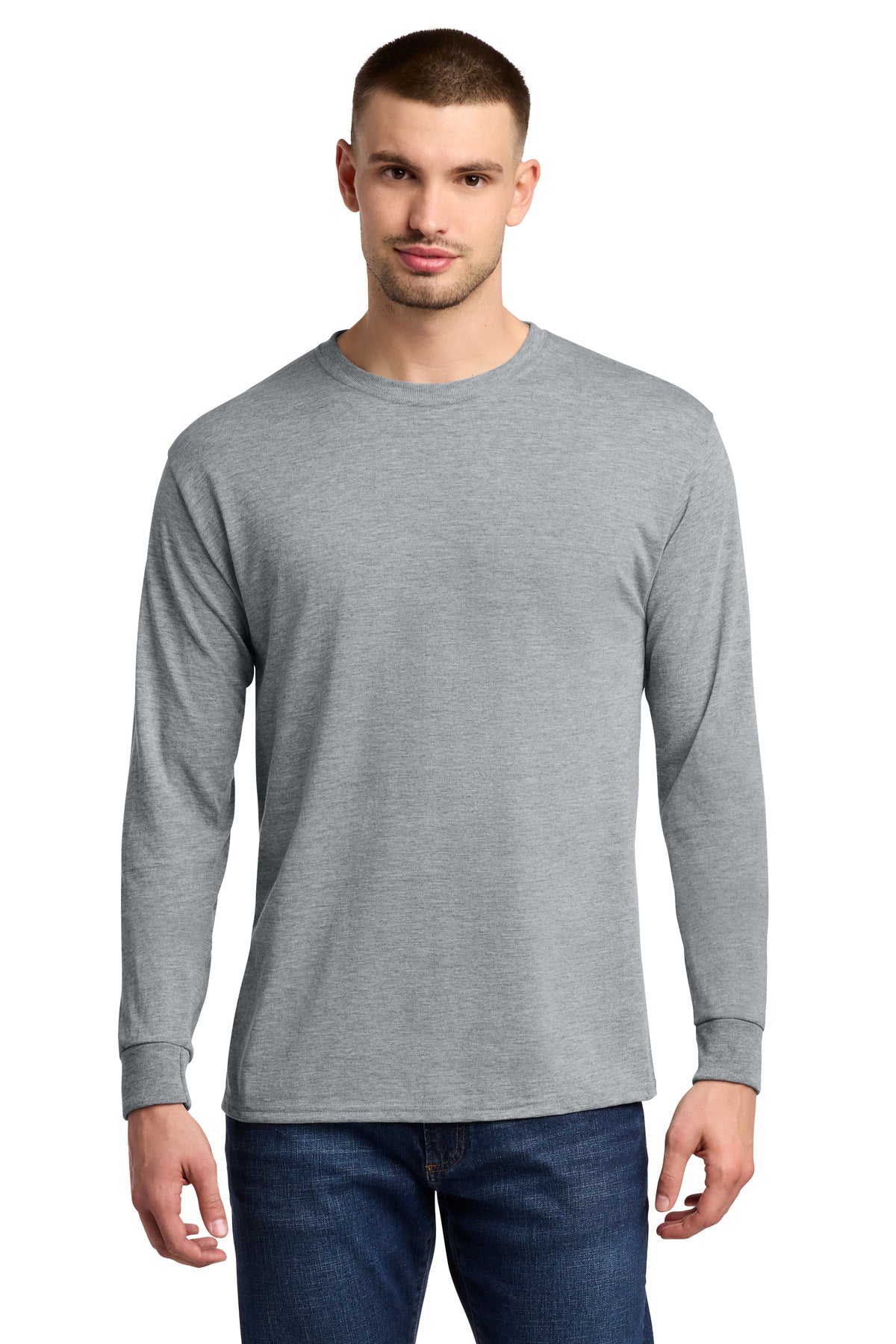 Custom logo Jerzees® Dri-Power® 100% Polyester Long Sleeve T-Shirt 21LS in Athletic Heather