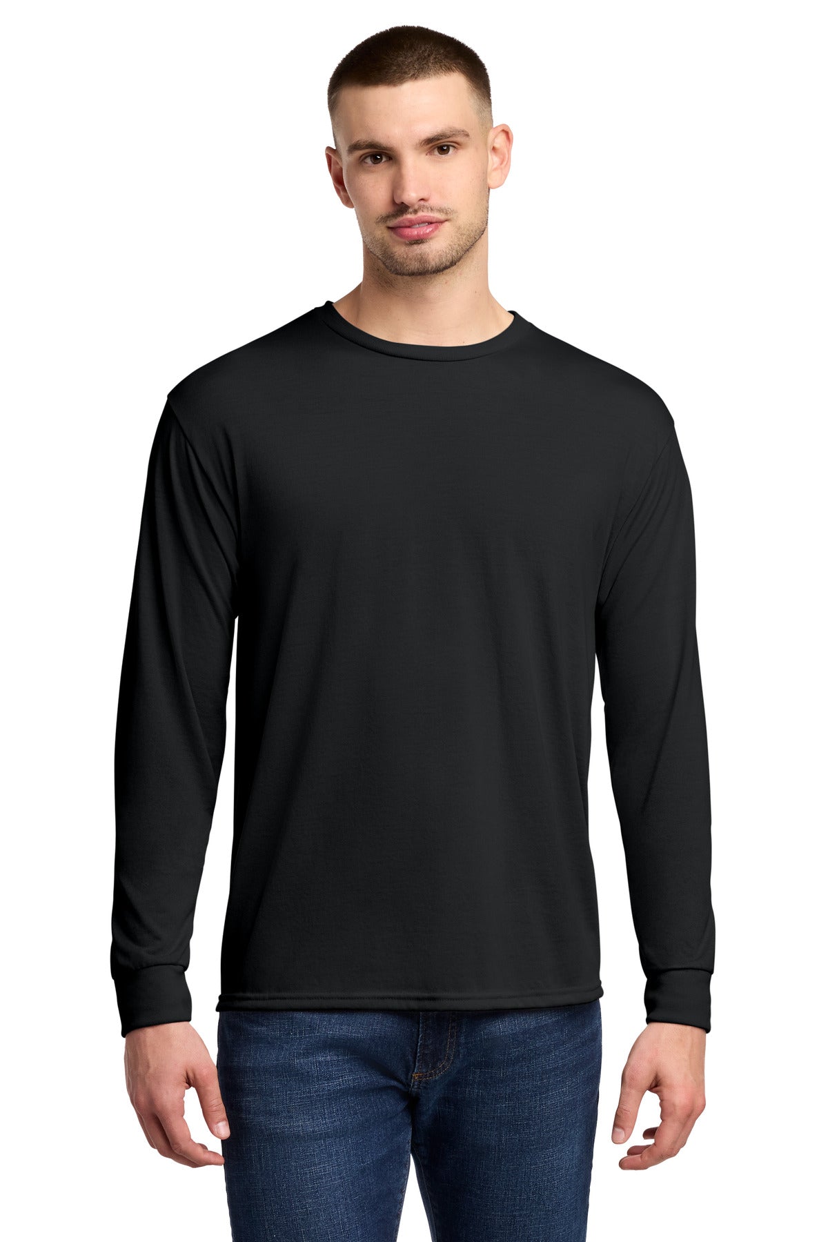 Custom logo Jerzees® Dri-Power® 100% Polyester Long Sleeve T-Shirt 21LS in Black
