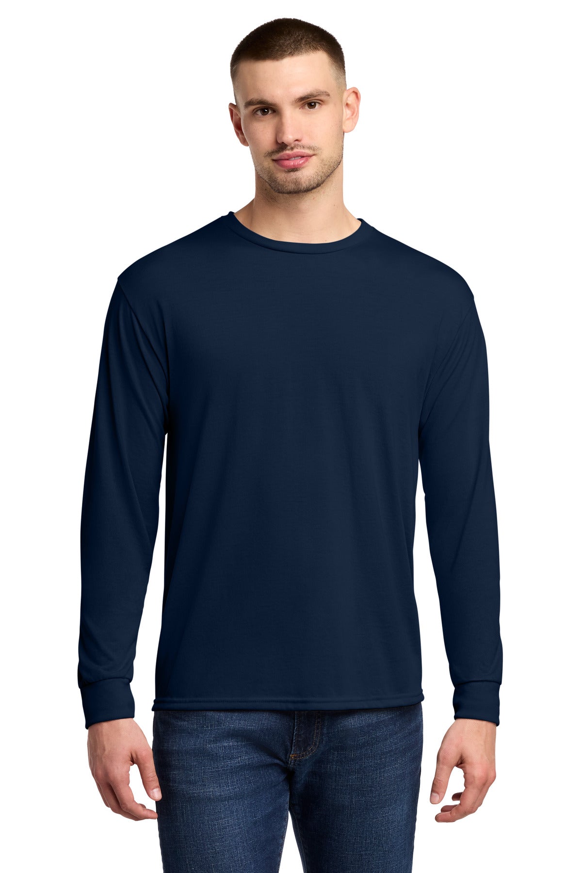 Custom logo Jerzees® Dri-Power® 100% Polyester Long Sleeve T-Shirt 21LS in J. Navy