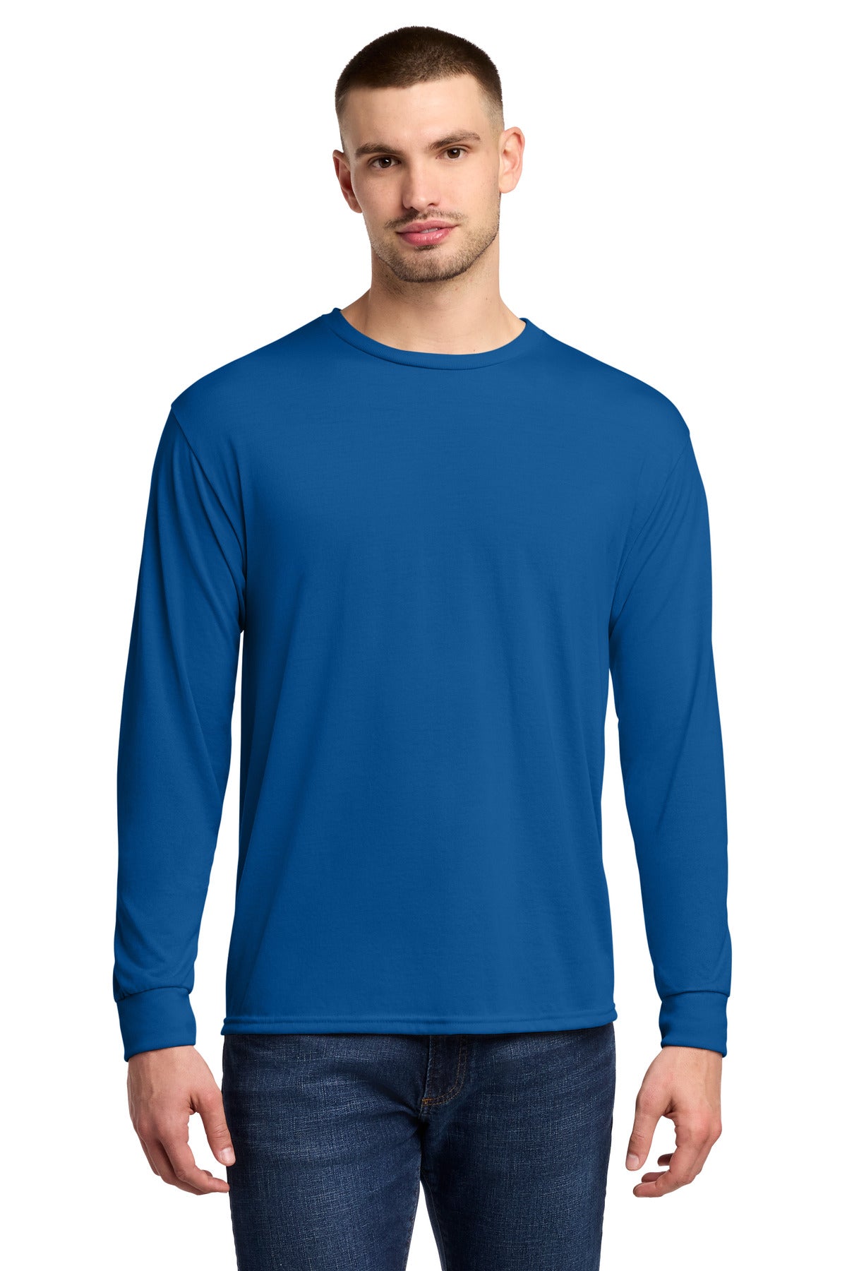Custom logo Jerzees® Dri-Power® 100% Polyester Long Sleeve T-Shirt 21LS in Royal