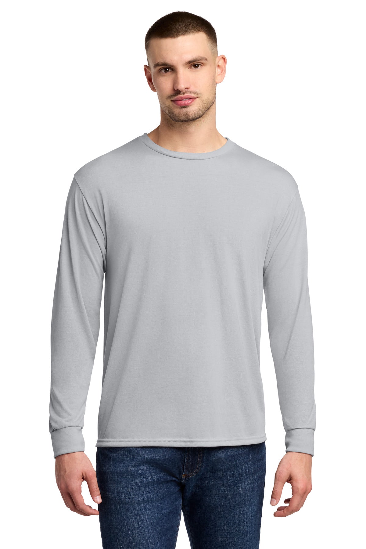 Custom logo Jerzees® Dri-Power® 100% Polyester Long Sleeve T-Shirt 21LS in Silver