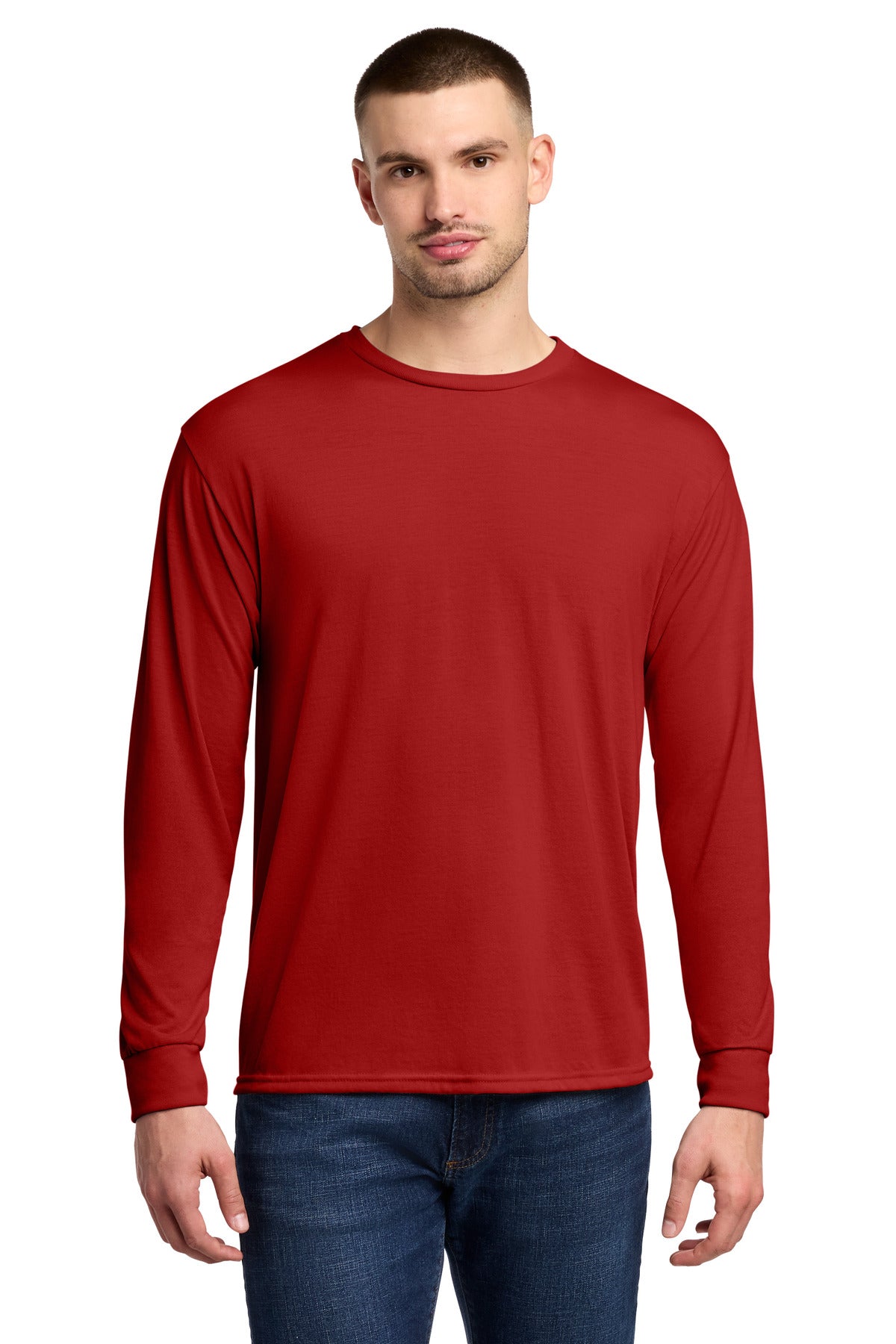 Custom logo Jerzees® Dri-Power® 100% Polyester Long Sleeve T-Shirt 21LS in True Red