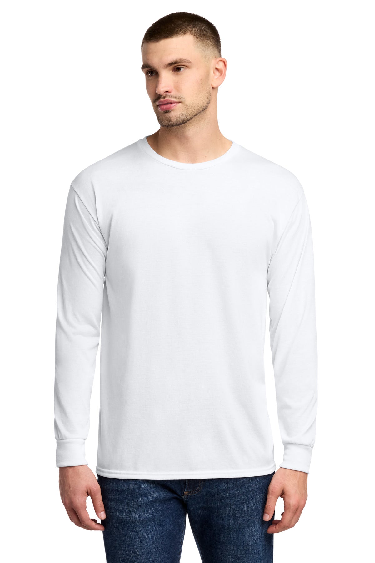 Custom logo Jerzees® Dri-Power® 100% Polyester Long Sleeve T-Shirt 21LS in White
