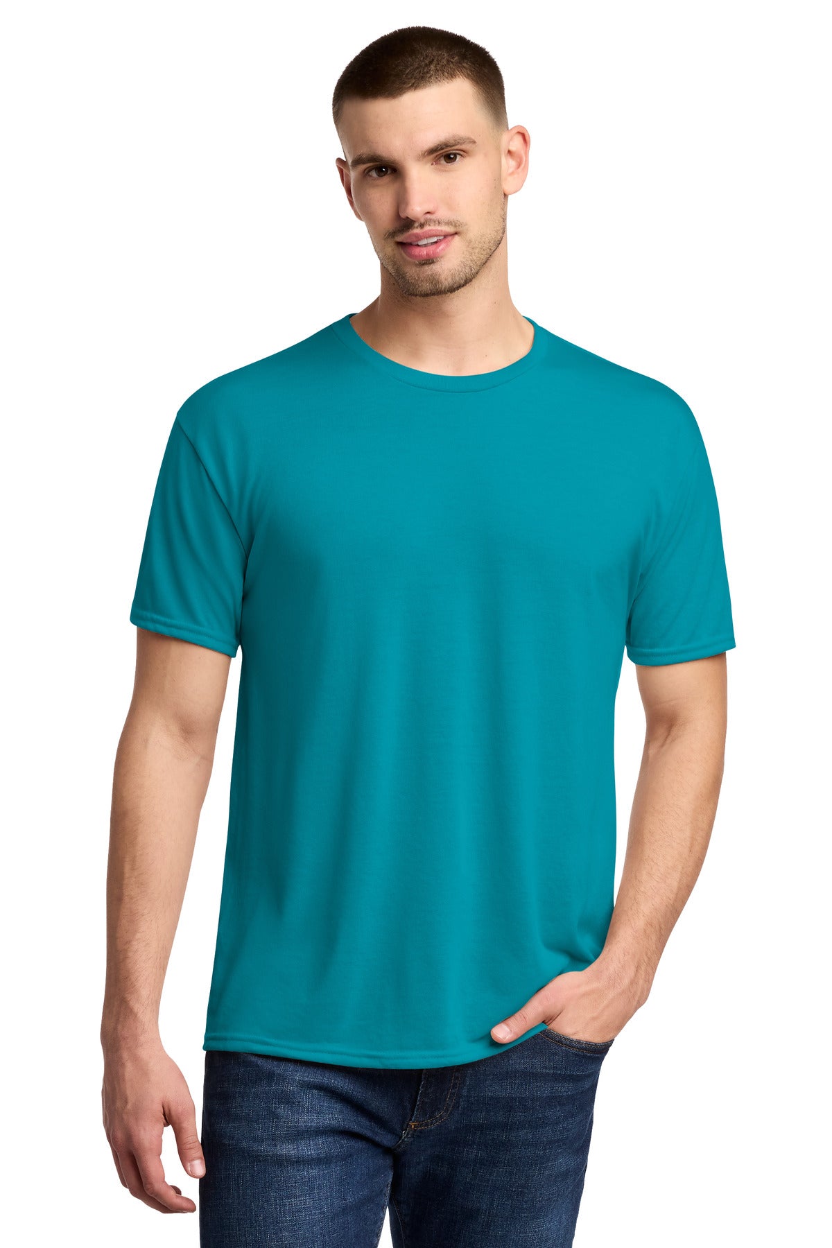 Custom logo Jerzees® Dri-Power® 100% Polyester T-Shirt. 21M in California Blue