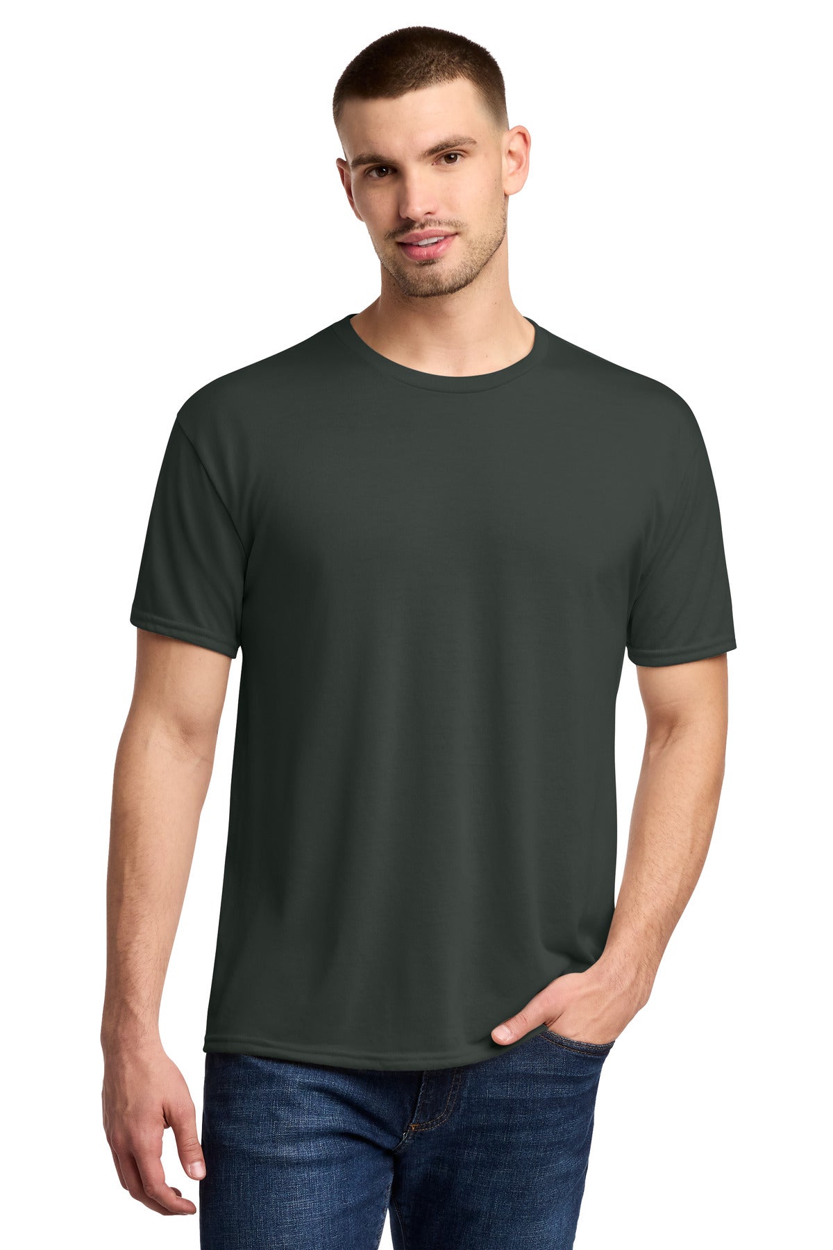 Custom logo Jerzees® Dri-Power® 100% Polyester T-Shirt. 21M in Charcoal Grey