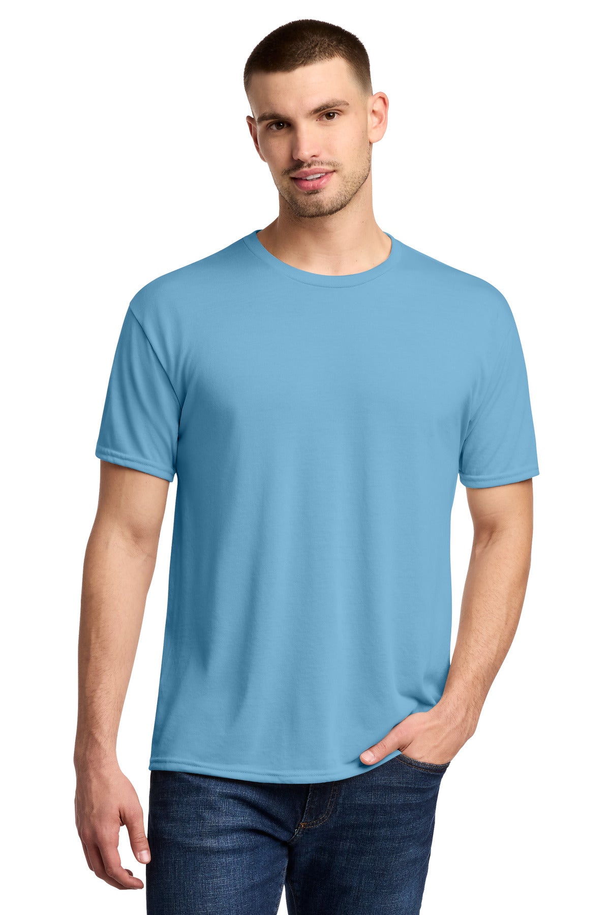 Custom logo Jerzees® Dri-Power® 100% Polyester T-Shirt. 21M in Light Blue