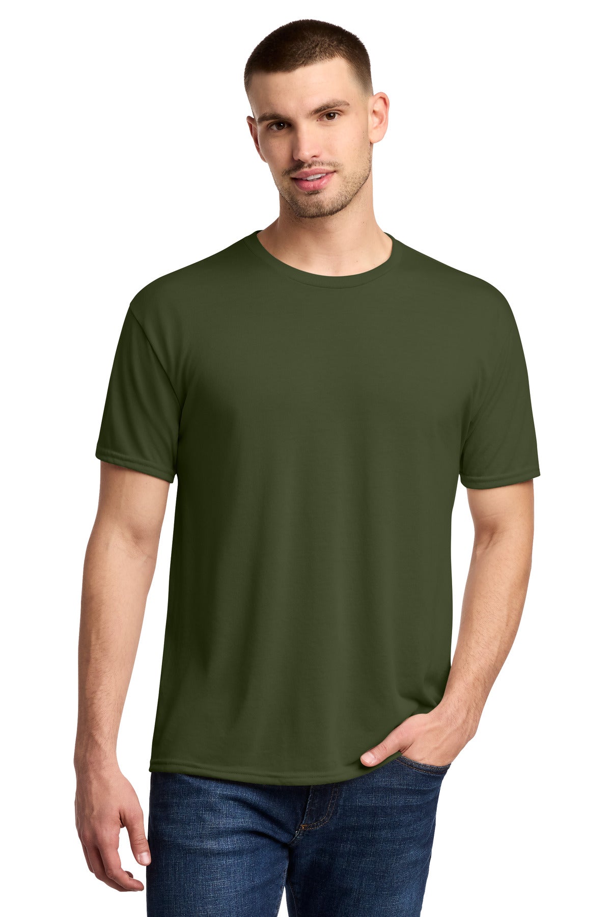 Custom logo Jerzees® Dri-Power® 100% Polyester T-Shirt. 21M in Military Green
