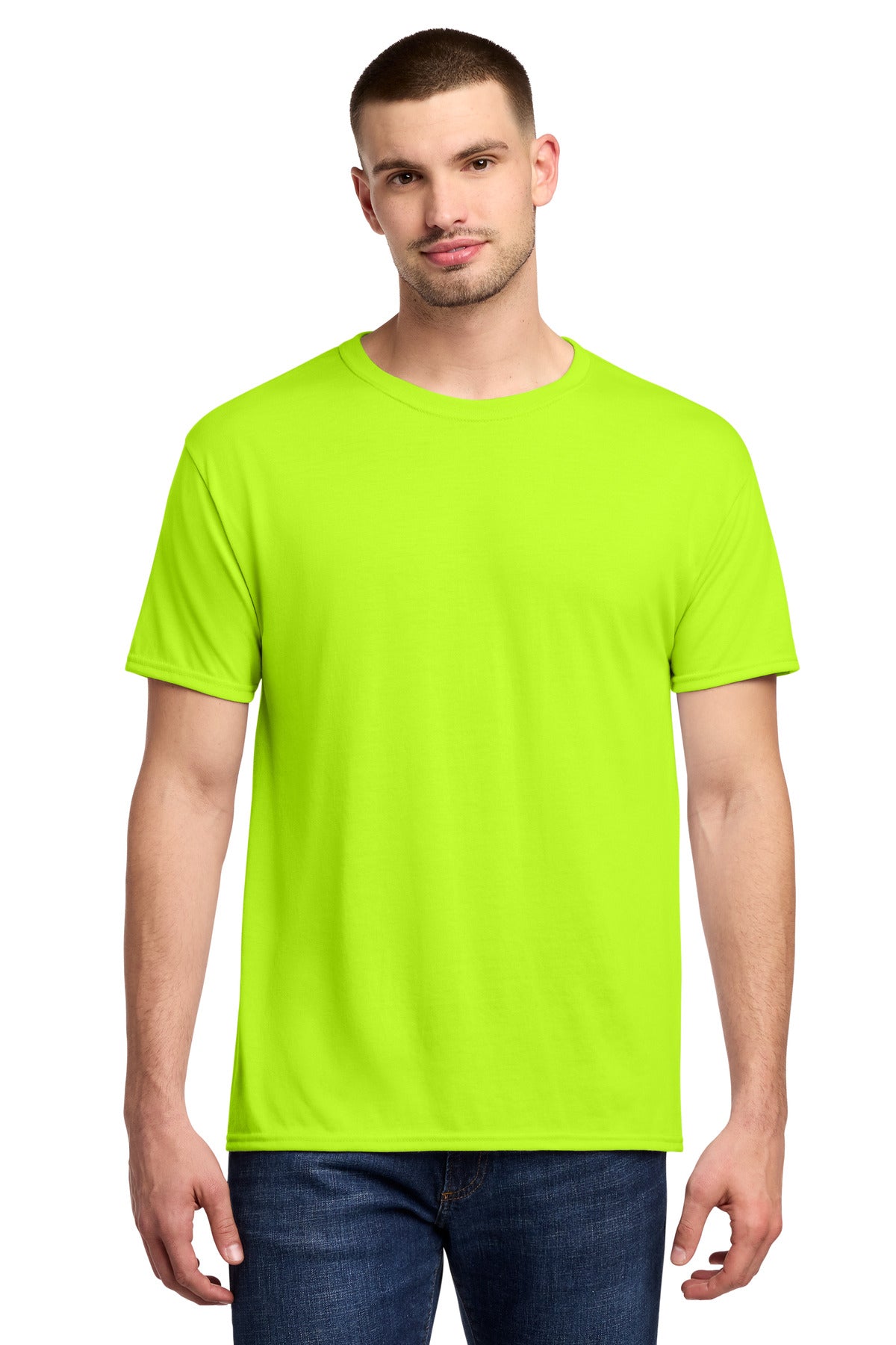 Custom logo Jerzees® Dri-Power® 100% Polyester T-Shirt. 21M in Safety Green
