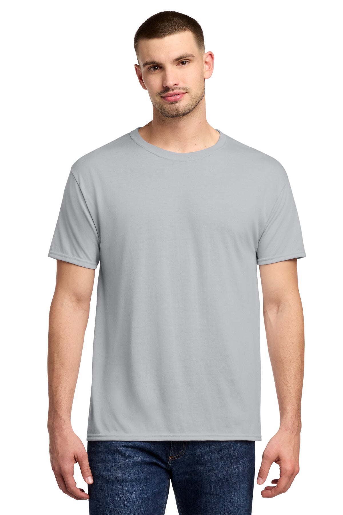 Custom logo Jerzees® Dri-Power® 100% Polyester T-Shirt. 21M in Silver