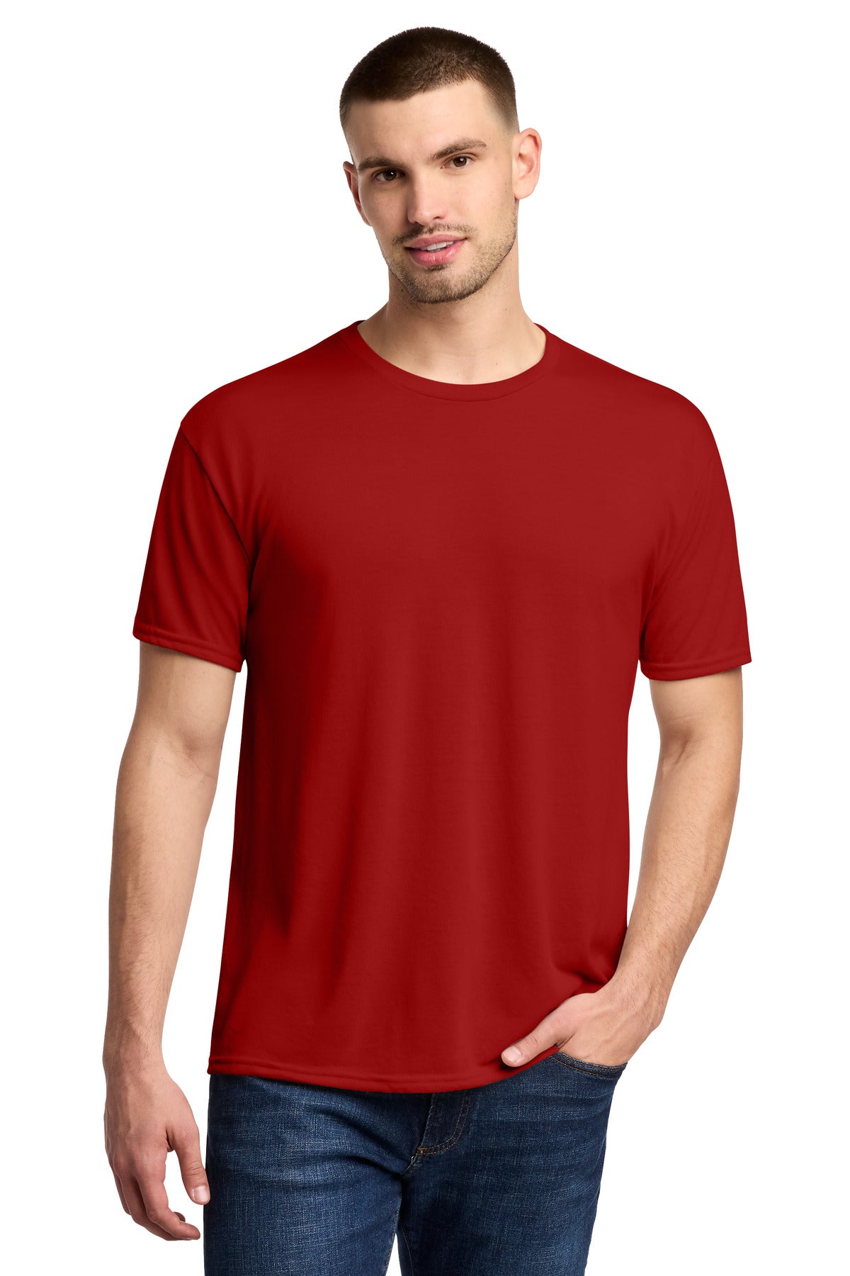 Custom logo Jerzees® Dri-Power® 100% Polyester T-Shirt. 21M in True Red