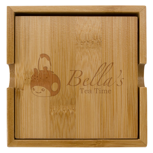 Custom logo Bamboo Coaster Set