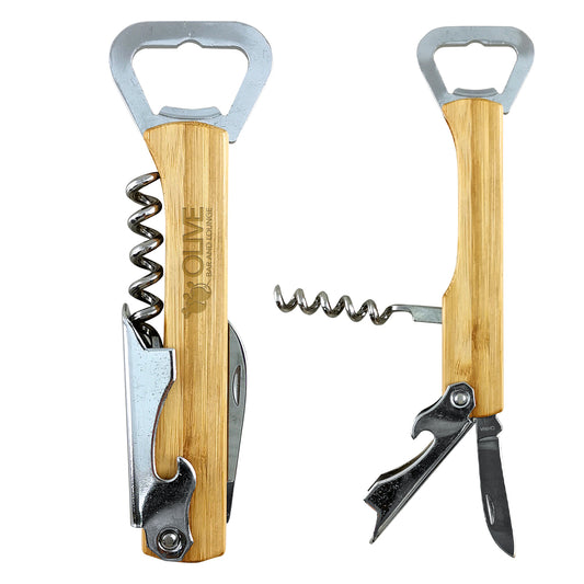 Custom logo Bamboo 4-In-1 Waiter's Knife