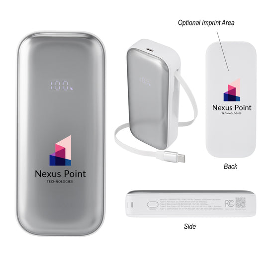 10,000 mAh Power Bank With Retractable Type-C Cable