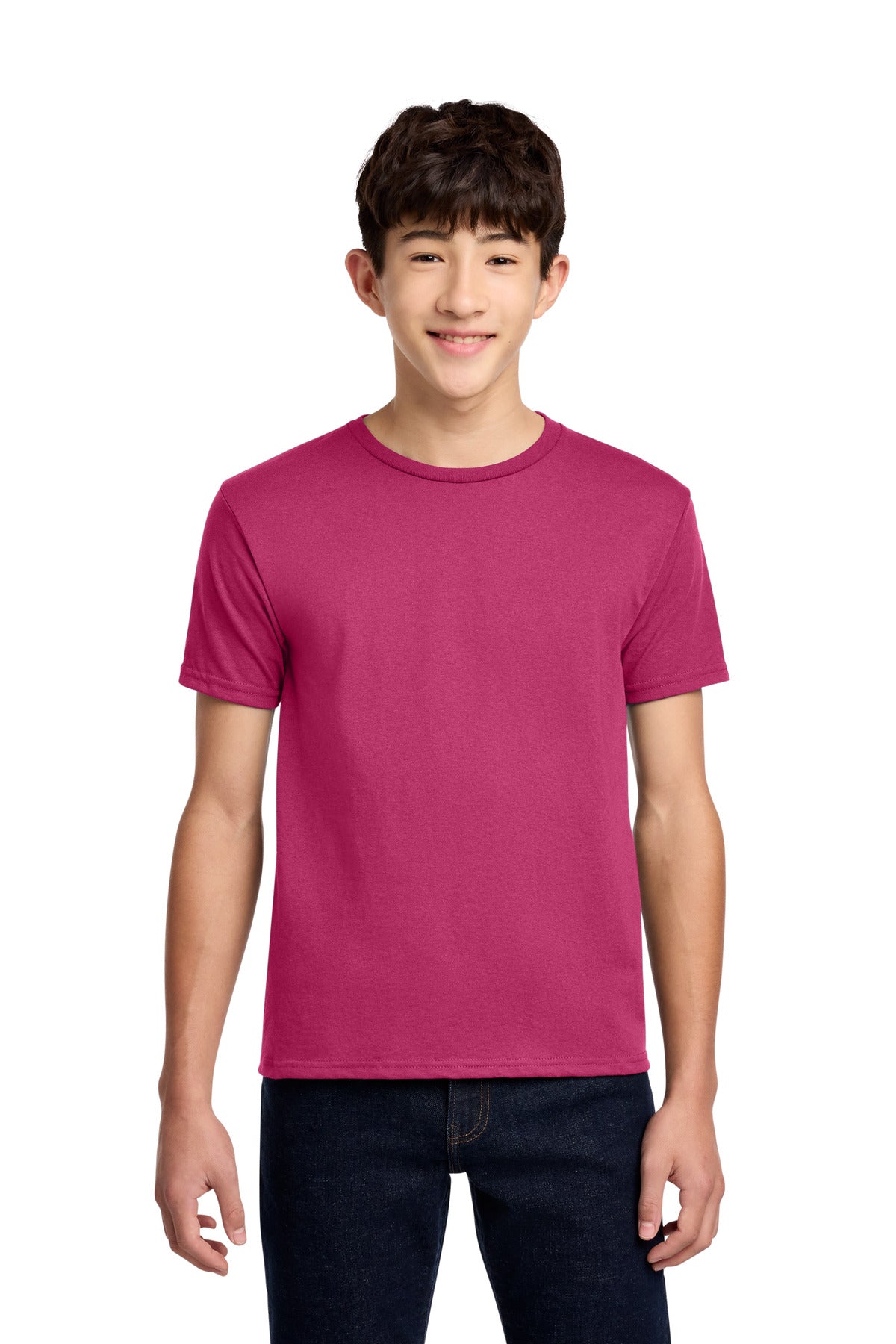 Custom logo Jerzees® - Youth Dri-Power® 50/50 Cotton/Poly T-Shirt.  29B in Cyber Pink