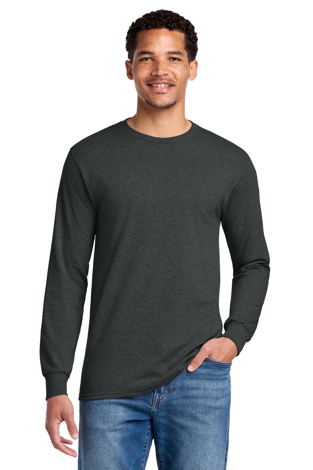 Custom logo Jerzees® - Dri-Power® 50/50 Cotton/Poly Long Sleeve T-Shirt.  29LS in Black Heather