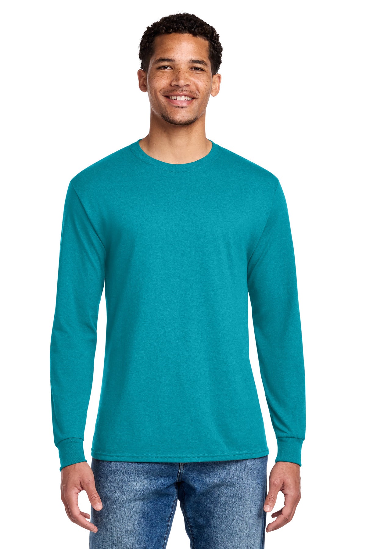 Custom logo Jerzees® - Dri-Power® 50/50 Cotton/Poly Long Sleeve T-Shirt.  29LS in California Blue