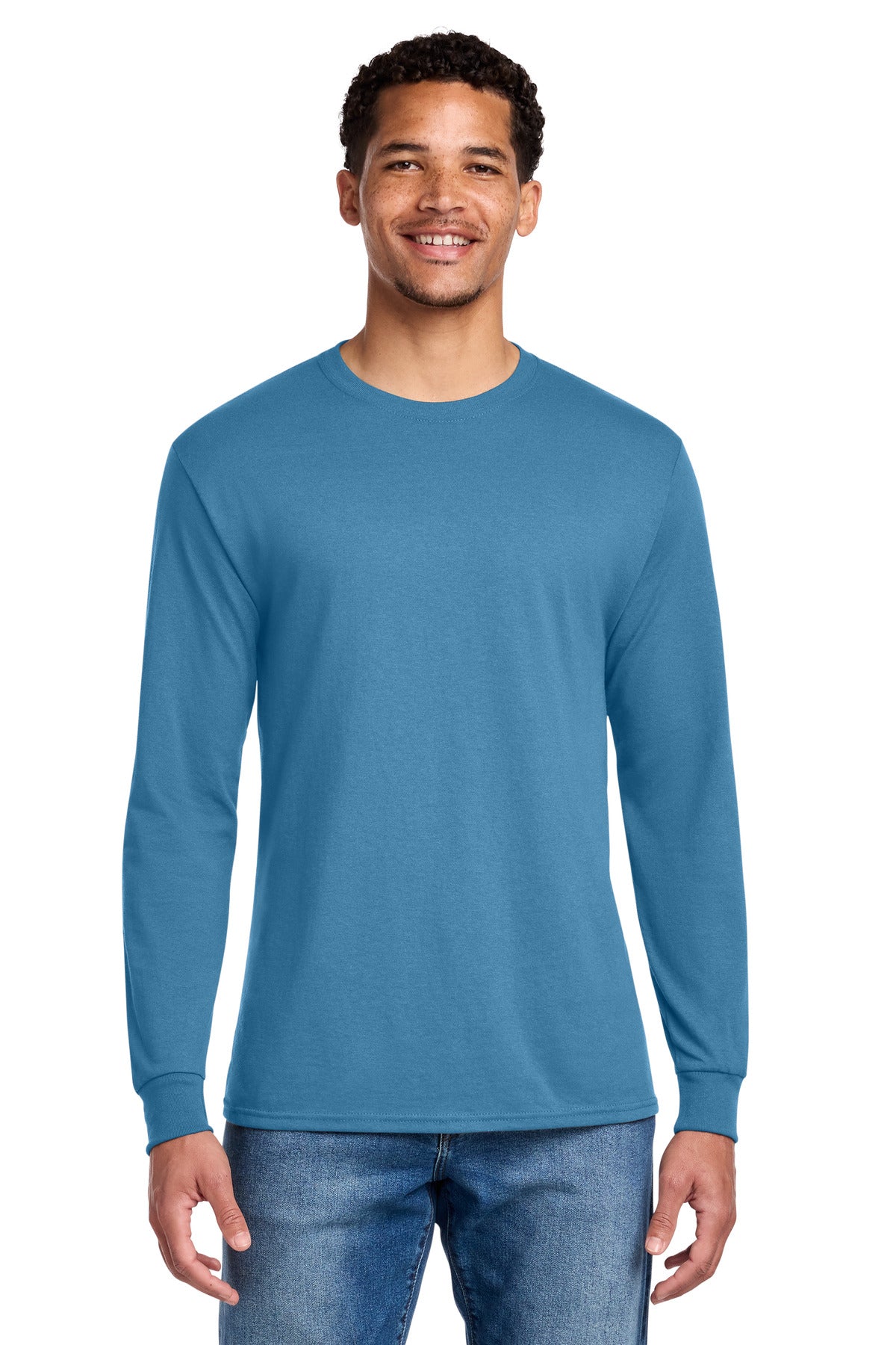 Custom logo Jerzees® - Dri-Power® 50/50 Cotton/Poly Long Sleeve T-Shirt.  29LS in Columbia Blue