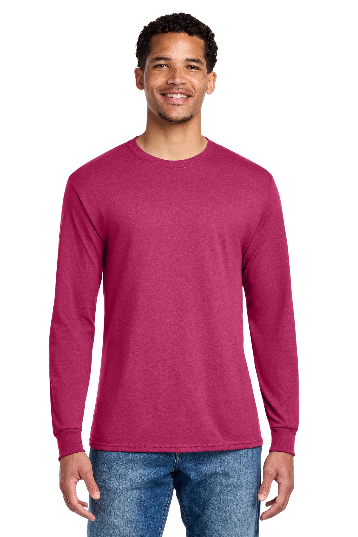 Custom logo Jerzees® - Dri-Power® 50/50 Cotton/Poly Long Sleeve T-Shirt.  29LS in Cyber Pink