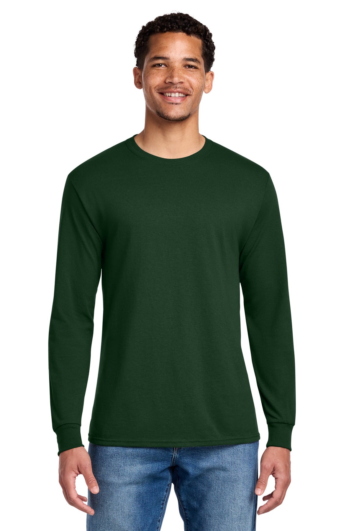 Custom logo Jerzees® - Dri-Power® 50/50 Cotton/Poly Long Sleeve T-Shirt.  29LS in Forest Green