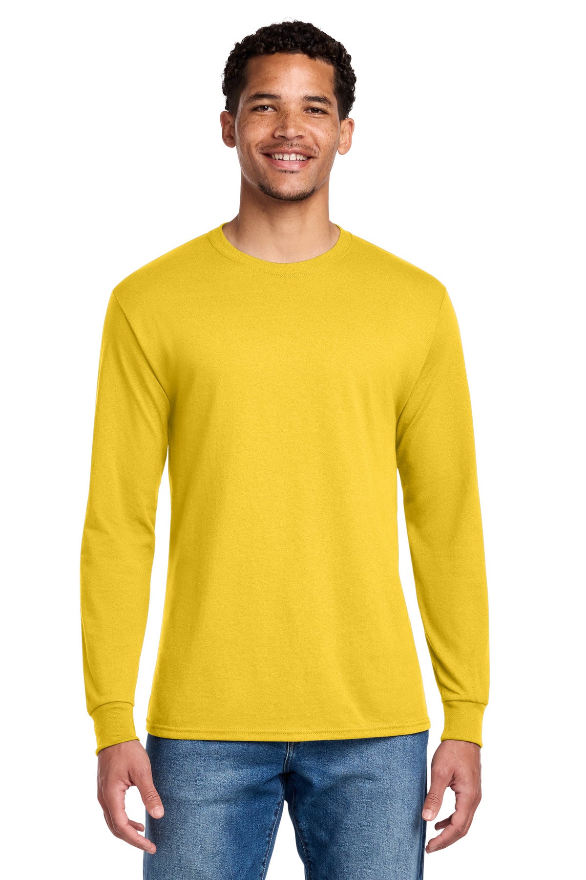 Custom logo Jerzees® - Dri-Power® 50/50 Cotton/Poly Long Sleeve T-Shirt.  29LS in Island Yellow