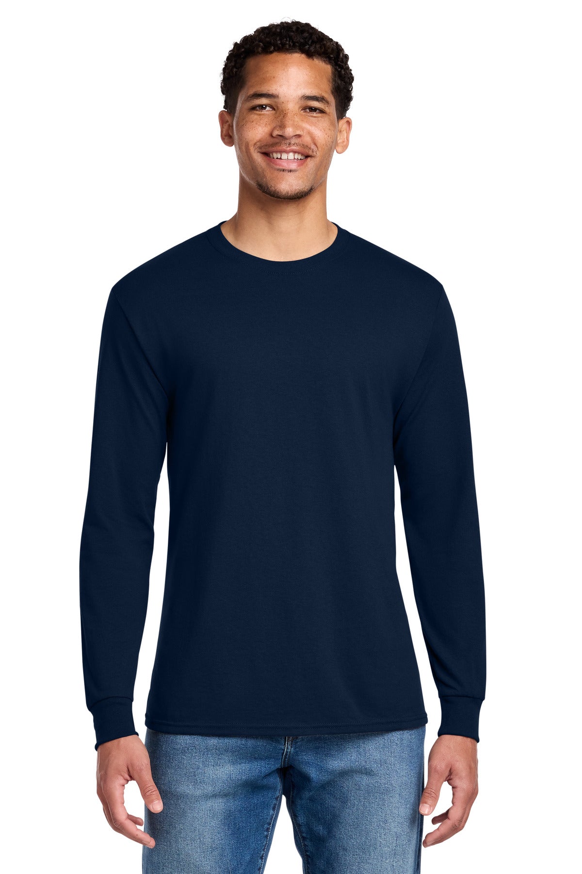 Custom logo Jerzees® - Dri-Power® 50/50 Cotton/Poly Long Sleeve T-Shirt.  29LS in J. Navy
