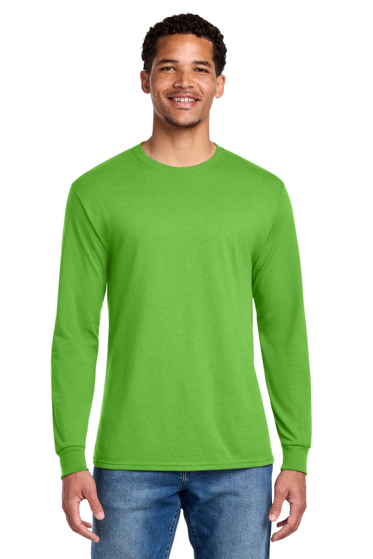 Custom logo Jerzees® - Dri-Power® 50/50 Cotton/Poly Long Sleeve T-Shirt.  29LS in Kiwi