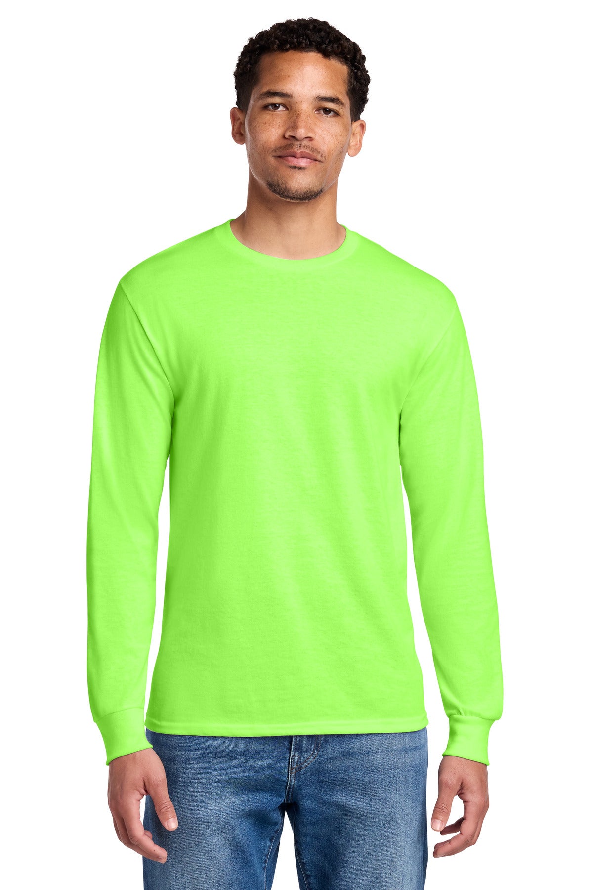 Custom logo Jerzees® - Dri-Power® 50/50 Cotton/Poly Long Sleeve T-Shirt.  29LS in Neon Green