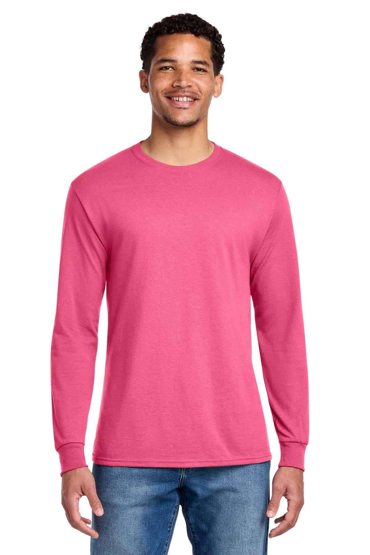 Custom logo Jerzees® - Dri-Power® 50/50 Cotton/Poly Long Sleeve T-Shirt.  29LS in Neon Pink