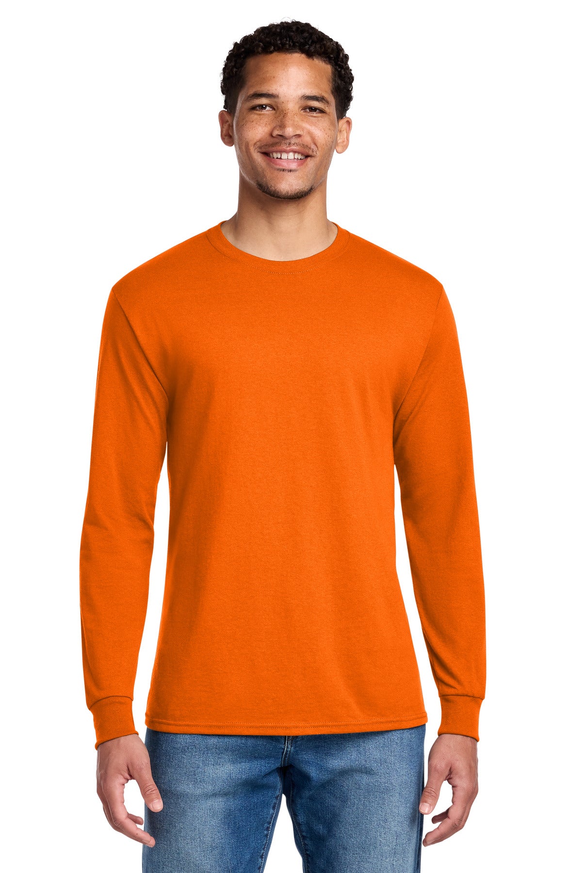 Custom logo Jerzees® - Dri-Power® 50/50 Cotton/Poly Long Sleeve T-Shirt.  29LS in Safety Orange